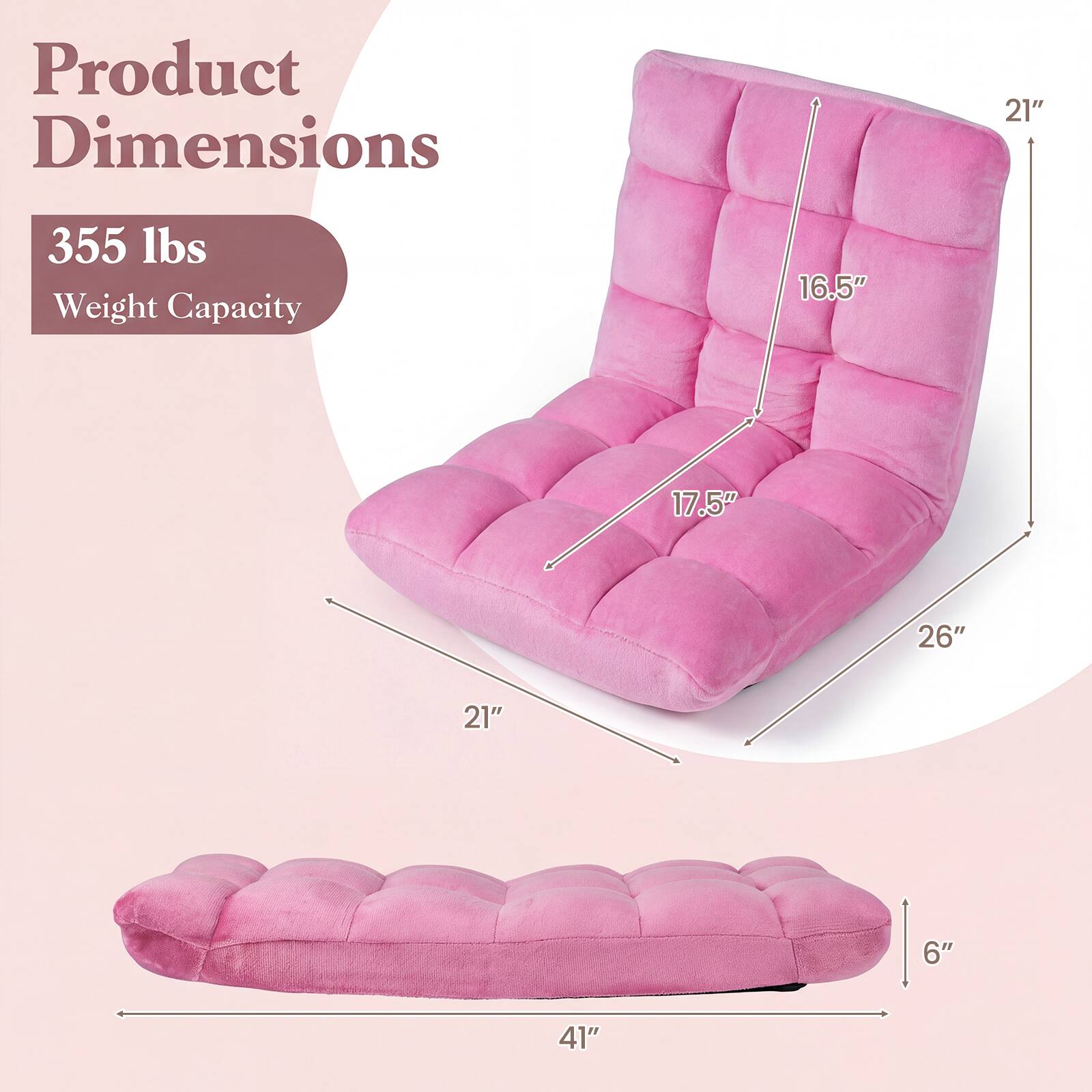 Product Dimensions: 21" x 16.5" x 17.5" x 26" x 21" x 6"  
Weight Capacity: 355 lbs
