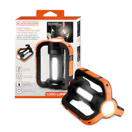 Black+Decker - Magnetic COB LED Work Light, 3-Sided Rechargeable Clip-On Utility Light, 1,000 Lumens - Black