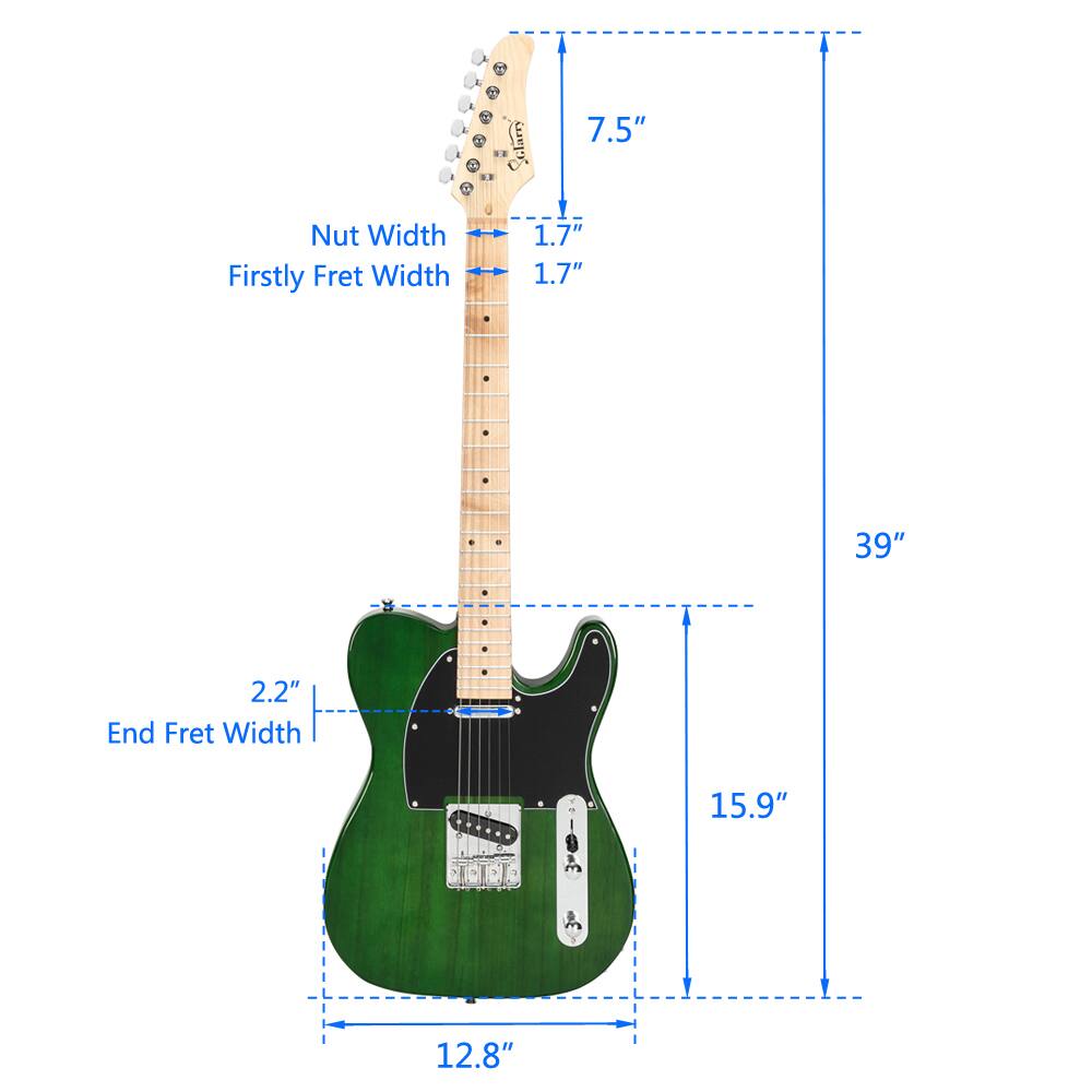 Nut Width: 1.7"  
Firstly Fret Width: 1.7"  
End Fret Width: 2.2"  
Length: 39"  
Body Width: 15.9"  
Body Depth: 12.8"