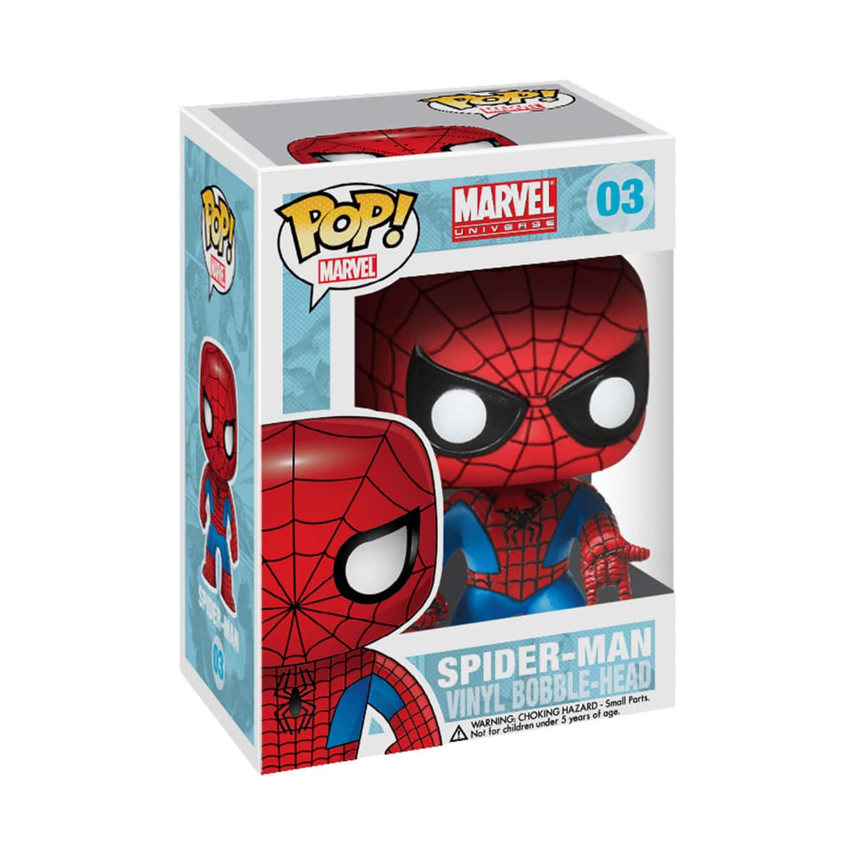 TOP LTZ MARVEL 03 1 POP! UNIVERSE MARVEL ! SPIDER-MAN BOBBLE-HEAD VINYL Small Ports. CHOKING HAZARD. Not for children under 5 years of age. WARNING.