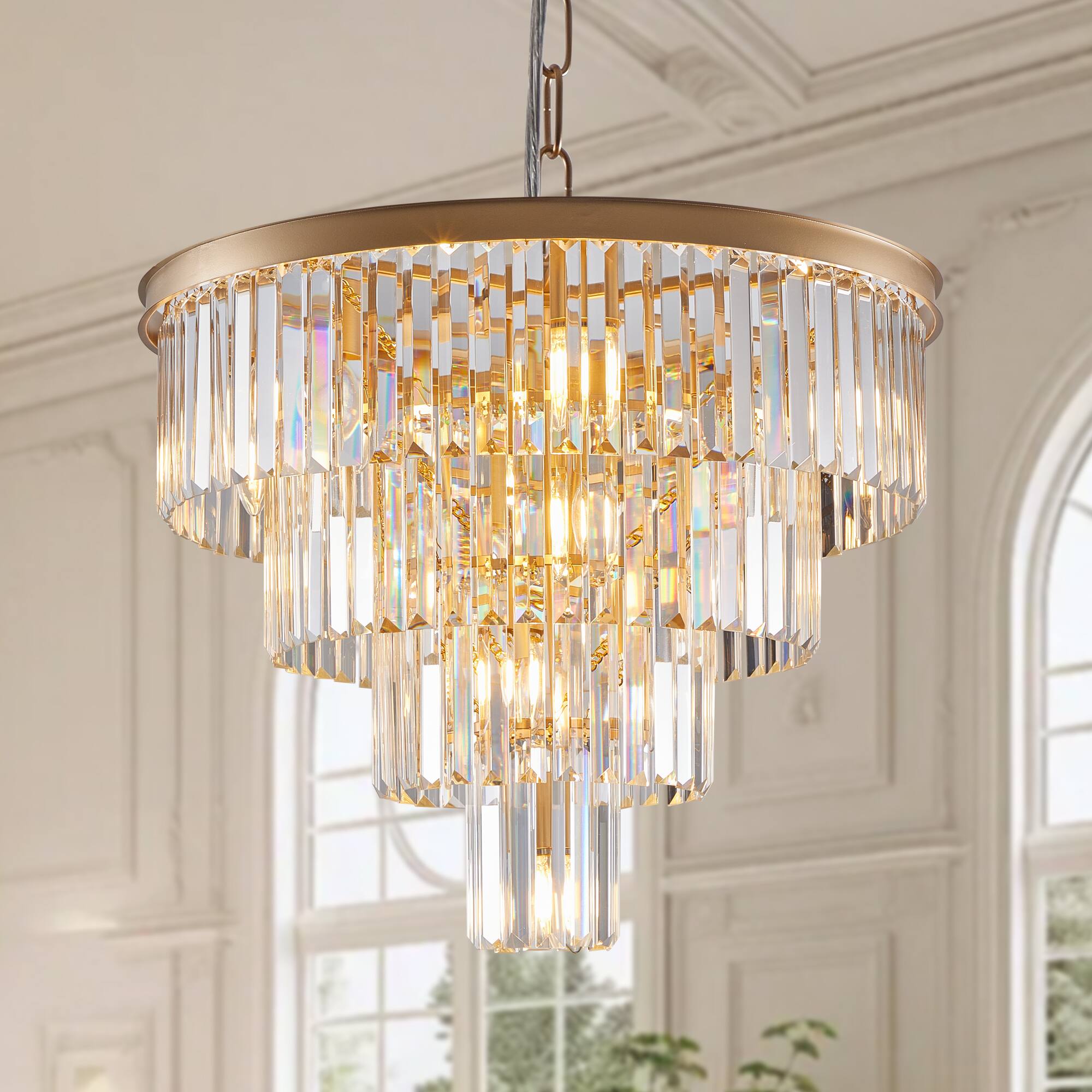 Alt View 1. Tiramisubest - 24" Contemporary Crystal Modern Chandeliers Crystal Ceiling Chandelier 4 Tier Golden Chandelier Lighting (No Bulbs) - Gold.