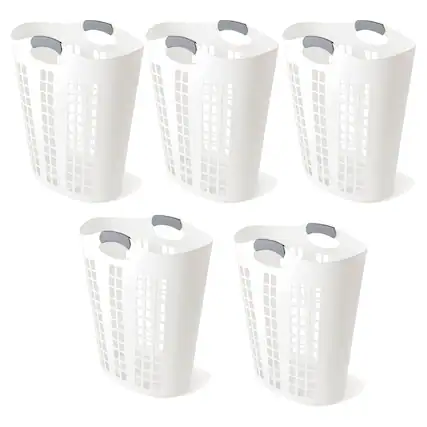 Front. Gracious Living - Gracious Living Easy Carry Flex Hamper Ventilated Laundry Basket, White (5 Pack) - White.
