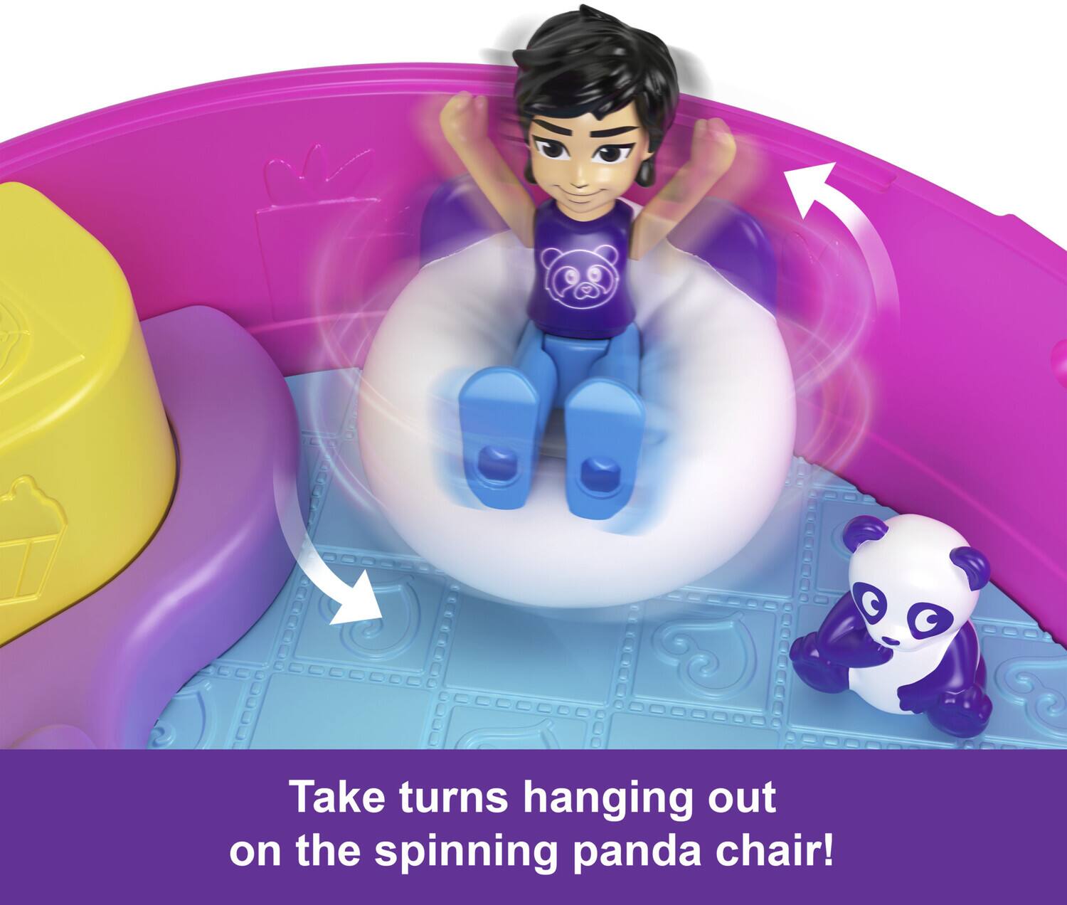 Take turns hanging out on the spinning panda chair!