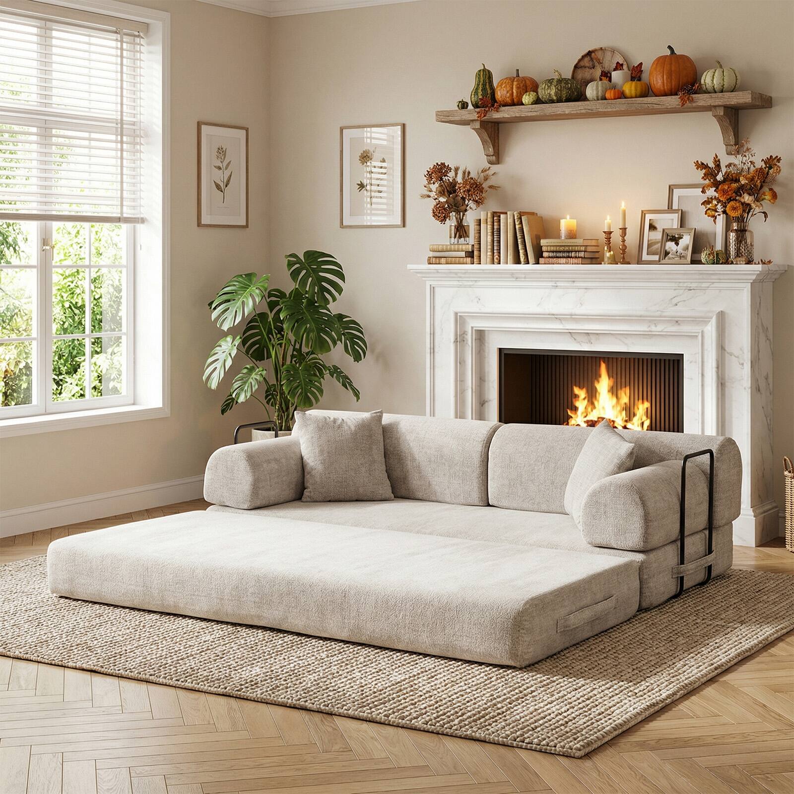 Back. Anysun - Two-Tone Convertible Sleeper Sofa Bed - Folding Mattress Couch with Fixed Frame for Living Room & Bedroom. - Camel.