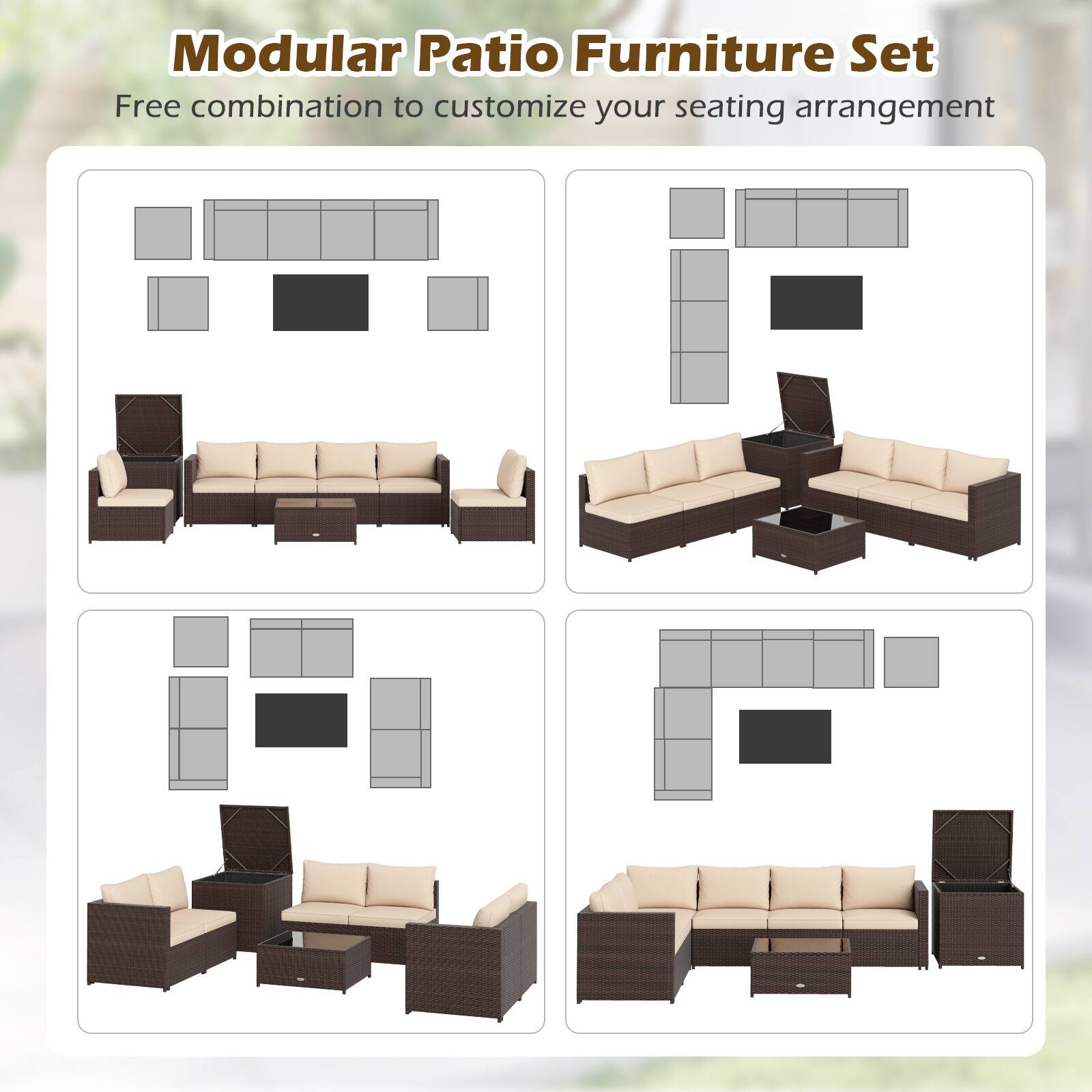 Modular Patio Furniture Set: Free combination to customize your seating arrangement.