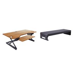 Rocelco - 46" Large Height Adjustable Standing Desk Converter with Dual Monitor Stand BUNDLE - Brown