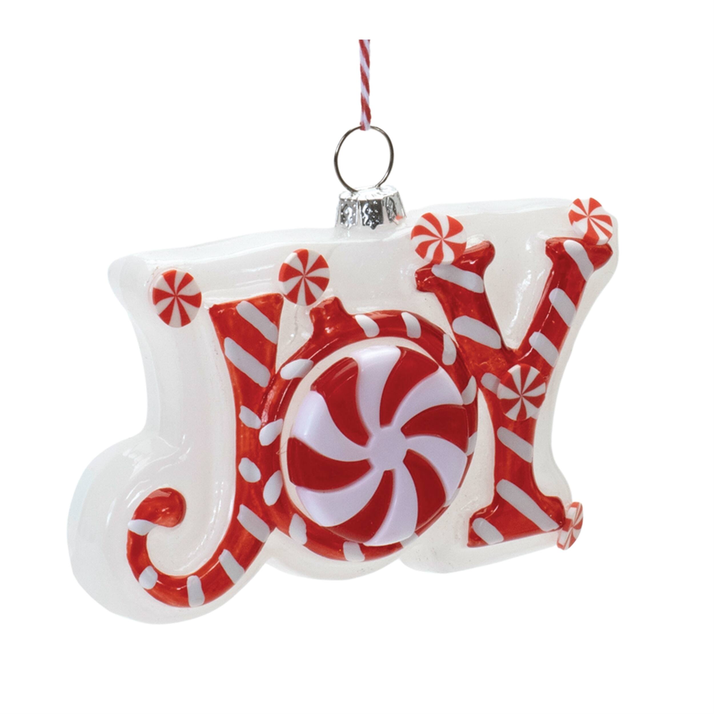 Left. BreeBe - Glass Peppermint Joy and Noel Ornament (Set of 6) - Red, White.