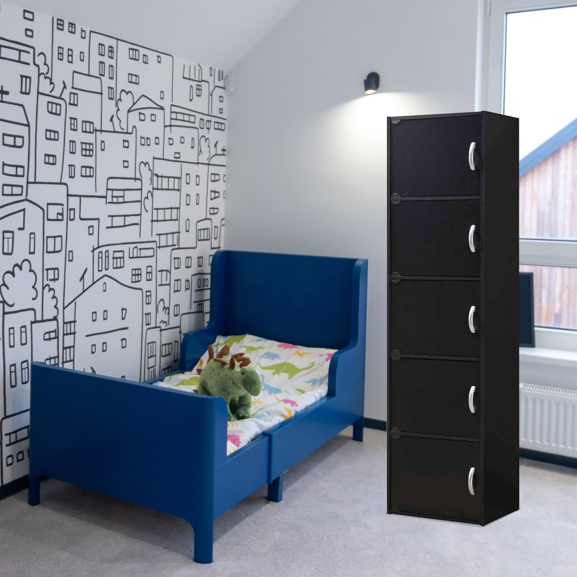 Alt View 2. Hodedah - Hodedah 5 Shelf Home and Office Enclosed Organization Storage Cabinet, Black - Black.