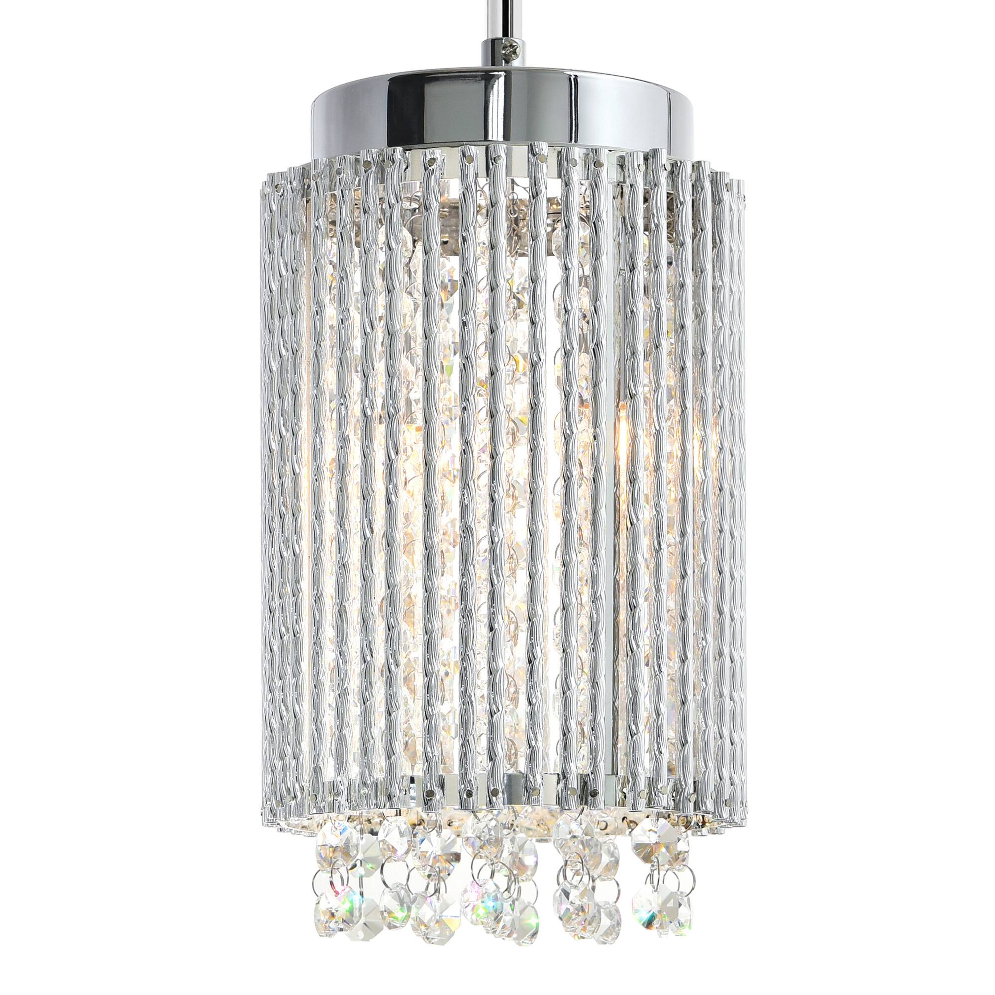 Angle. CWI Lighting - Claire 2 Light Drum Shade Mini Pendant With Chrome Finish - Chrome.