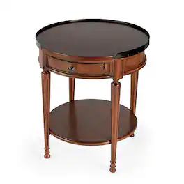 Butler Specialty - Sampson 22 in. W Round Wood 1 Drawer Side Table with Lower Open Shelf - Medium Brown