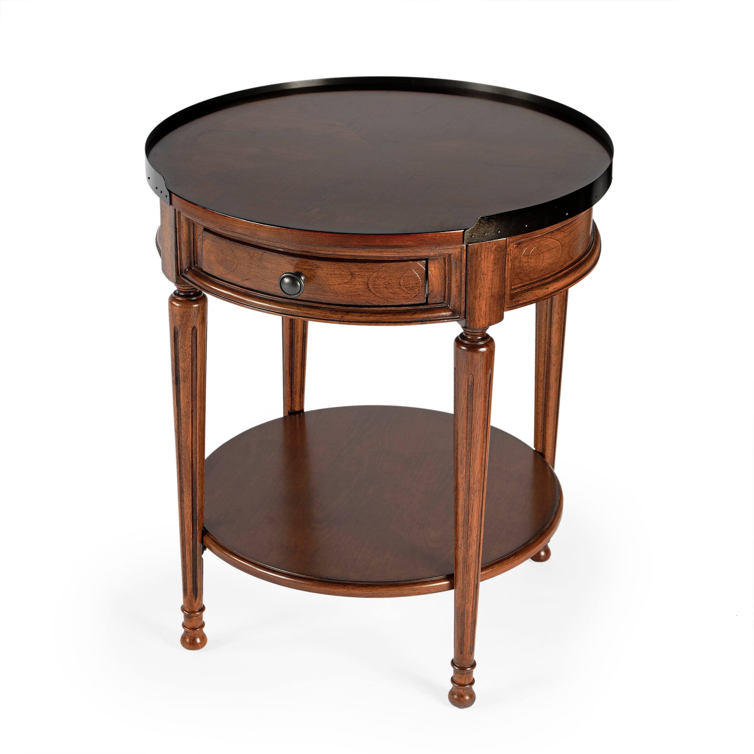 Butler Specialty - Sampson 22 in. W Round Wood 1 Drawer Side Table with Lower Open Shelf - Medium Brown
