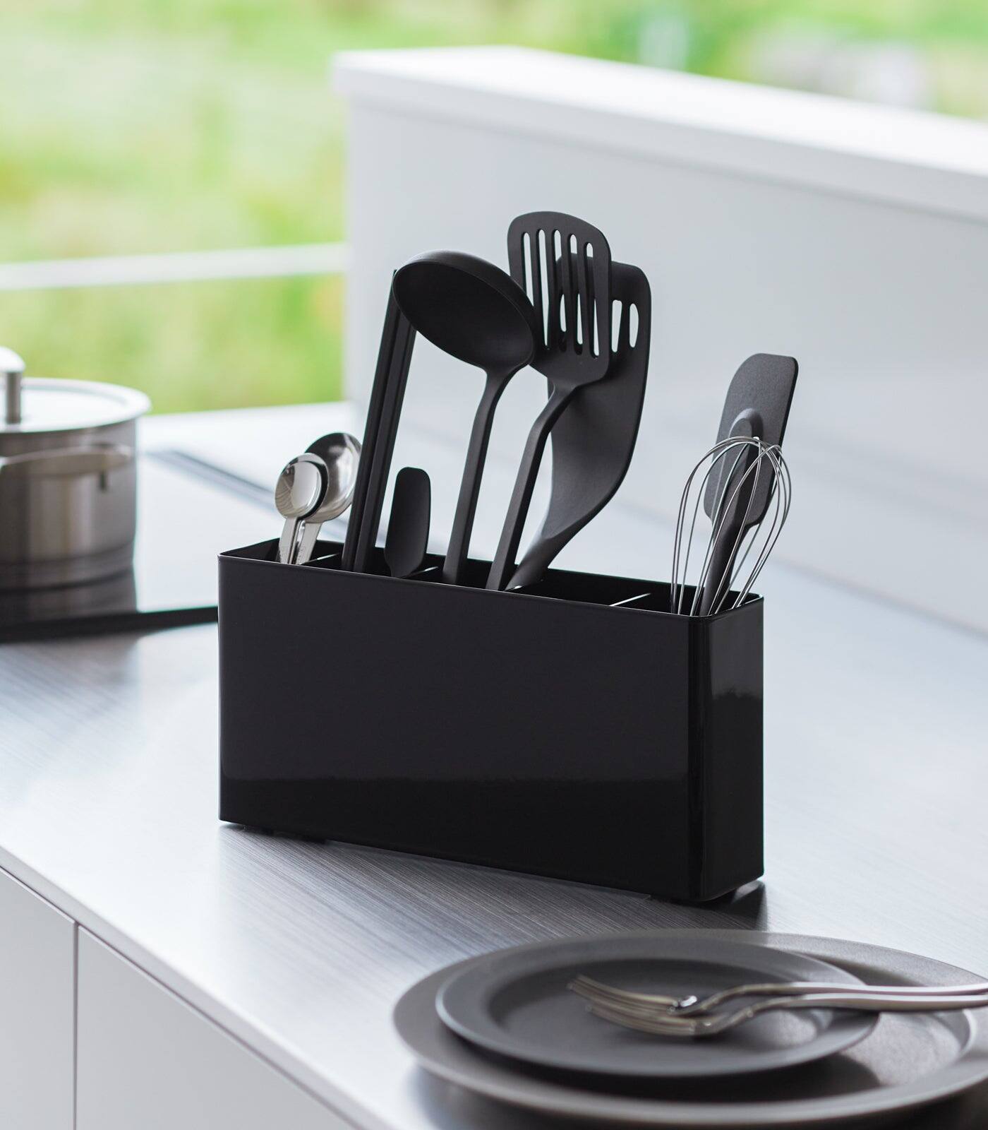 Alt View 4. Yamazaki Home - Utensil & Thin Cutting Board Holder - Steel - Black.