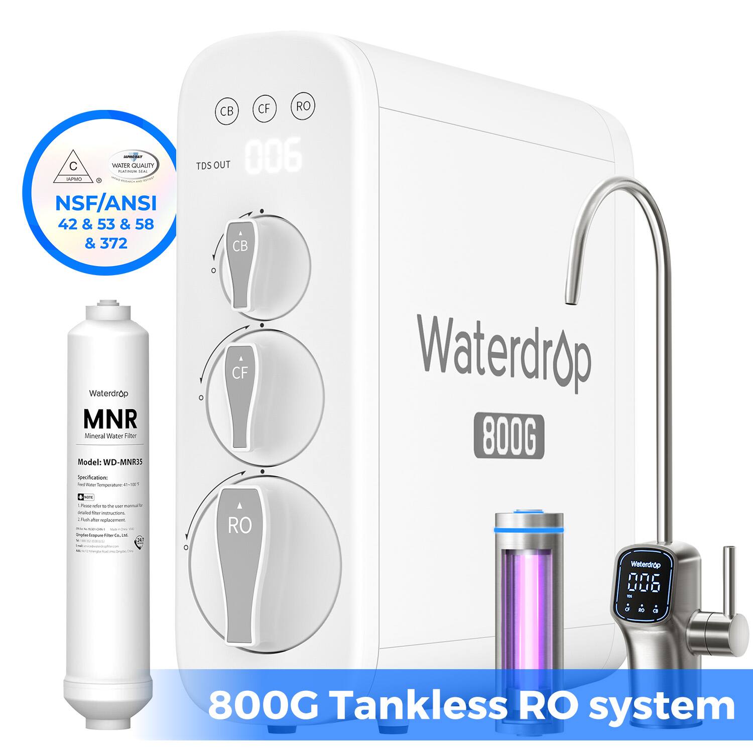 Waterdrop - G3P800 Reverse Osmosis System Extra WD-MNR35 Water Filter - White