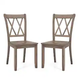 Costway - Wooden Dining Chairs Set of 2 with Ergonomic Seat Rubber Wood Frame & High Backrest - Brown