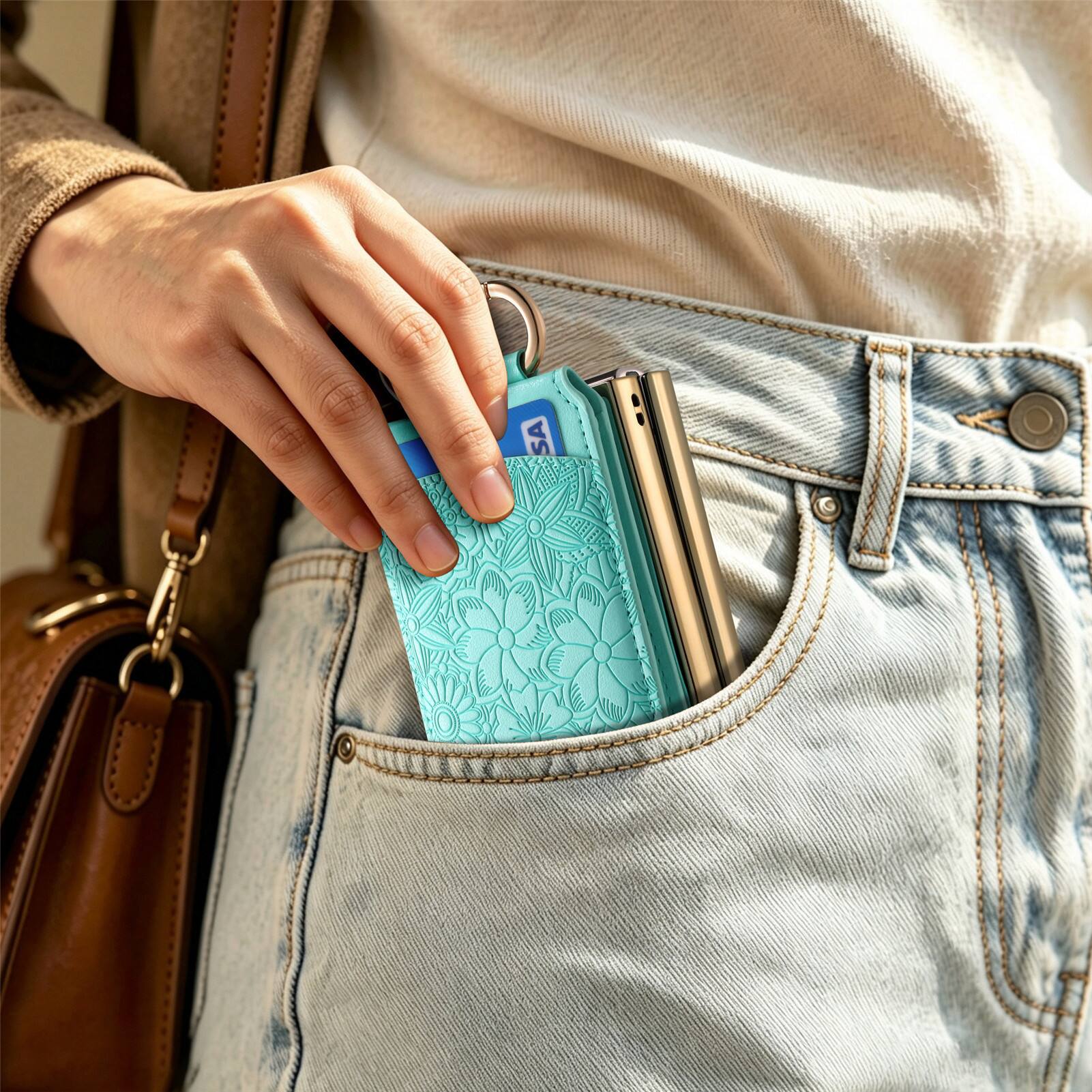 Alt View 4. Dteck - Shockproof Leather Wallet Phone Case for Samsung Galaxy Z Flip8 with Ring Clasp, Rigid Plastic Floral Flip Stand Cover - Green.