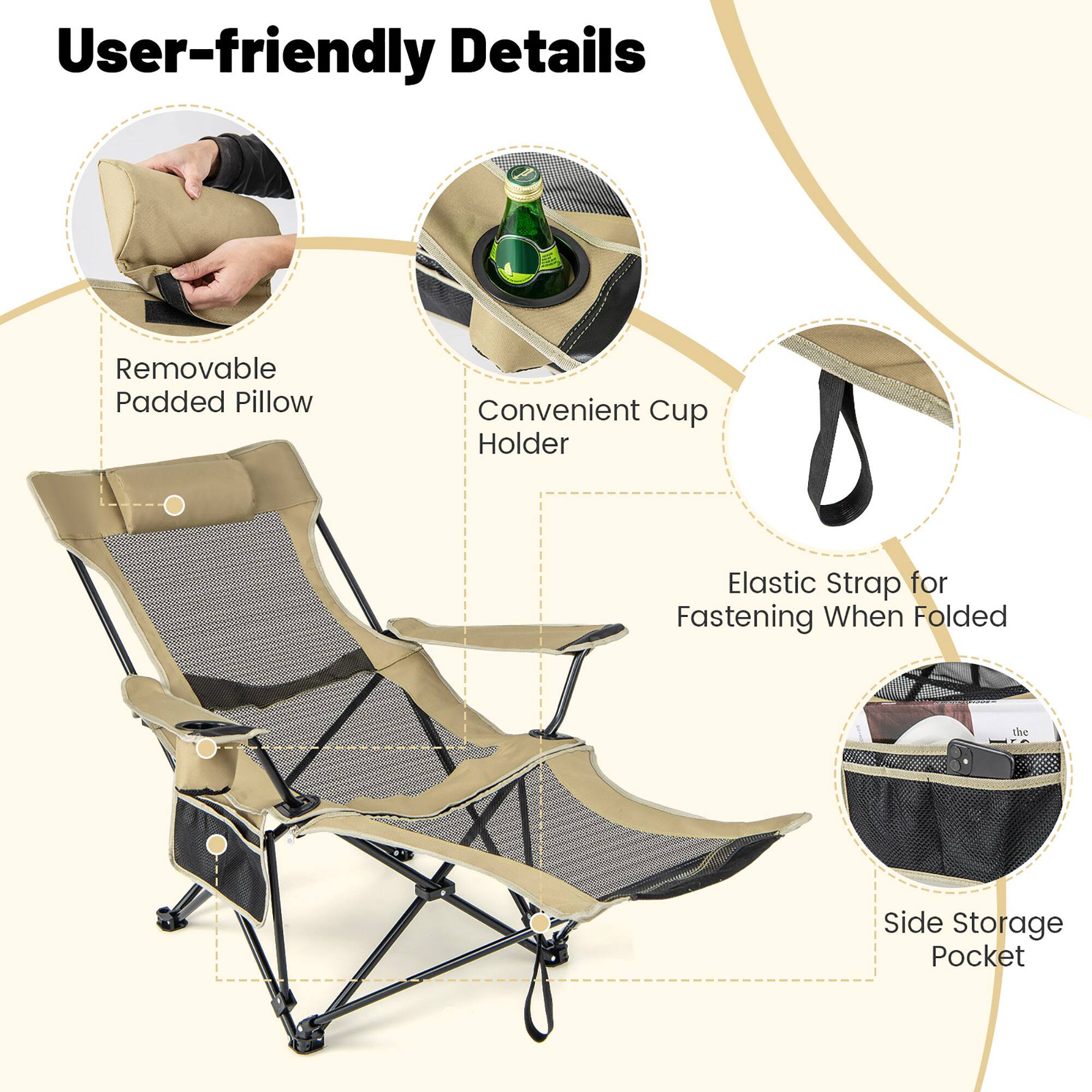 User-friendly Details

- Removable Padded Pillow
- Convenient Cup Holder
- Elastic Strap for Fastening When Folded
- Side Storage Pocket