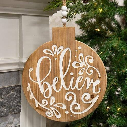 Angle. BreeBe - *Believe Engraved Bulb Ornament Sign - Brown.