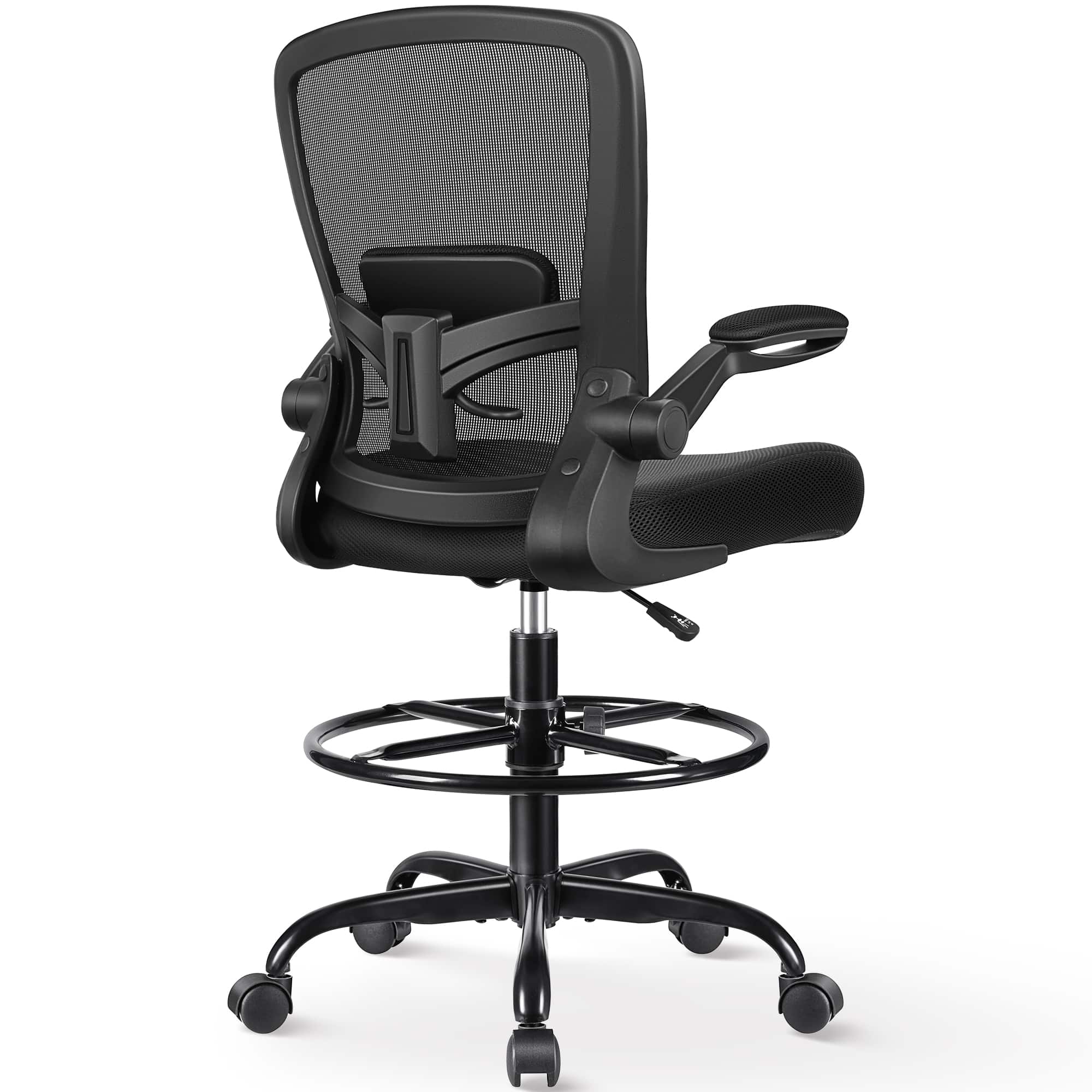 Front. Brick Attic - Drafting Chair, Tall Office Chair Ergonomic Desk Chair, Task Rolling Chair with Adjustable Flip-up Armrests Foot Ring - Black.