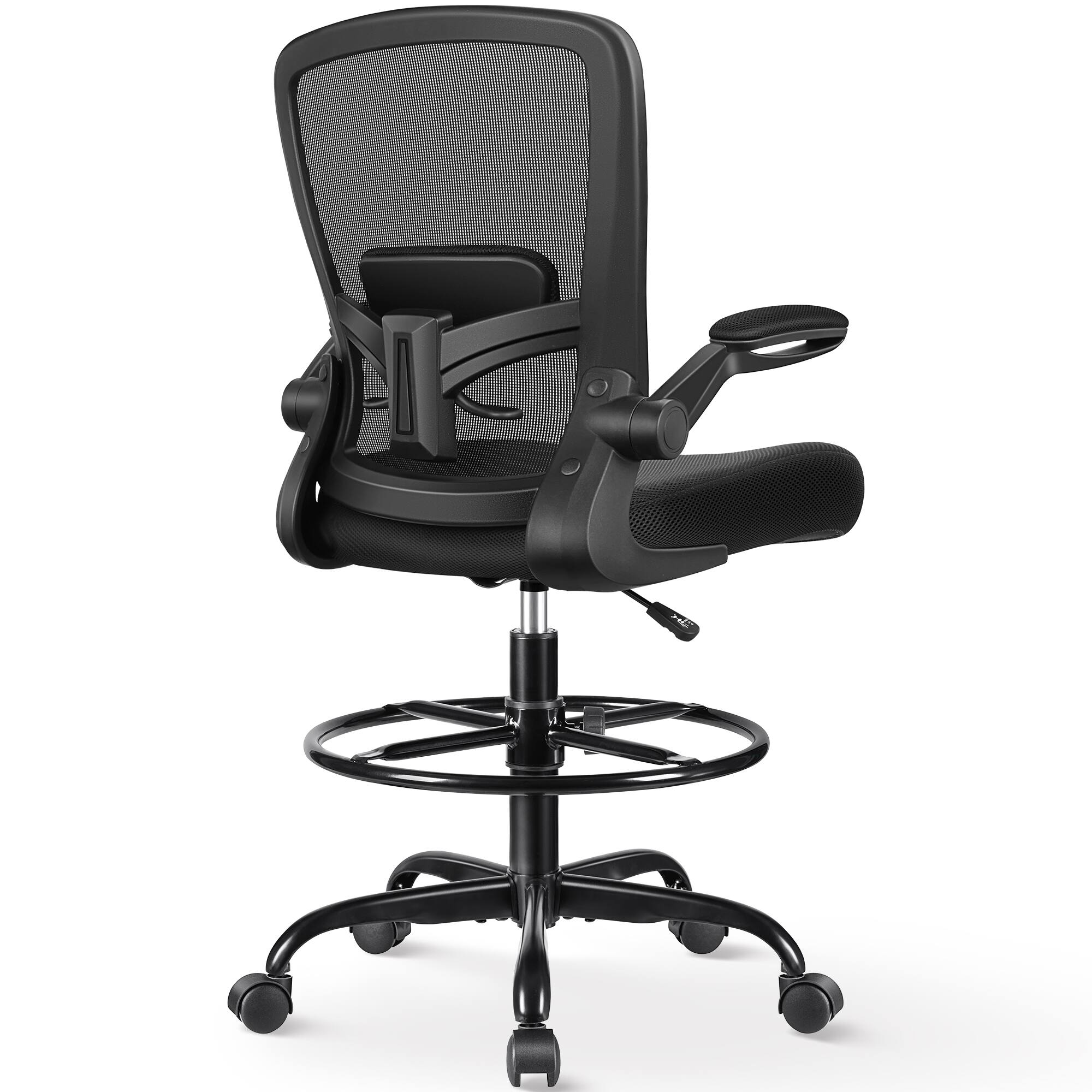 Brick Attic - Drafting Chair, Tall Office Chair Ergonomic Desk Chair, Task Rolling Chair with Adjustable Flip-up Armrests Foot Ring - Black
