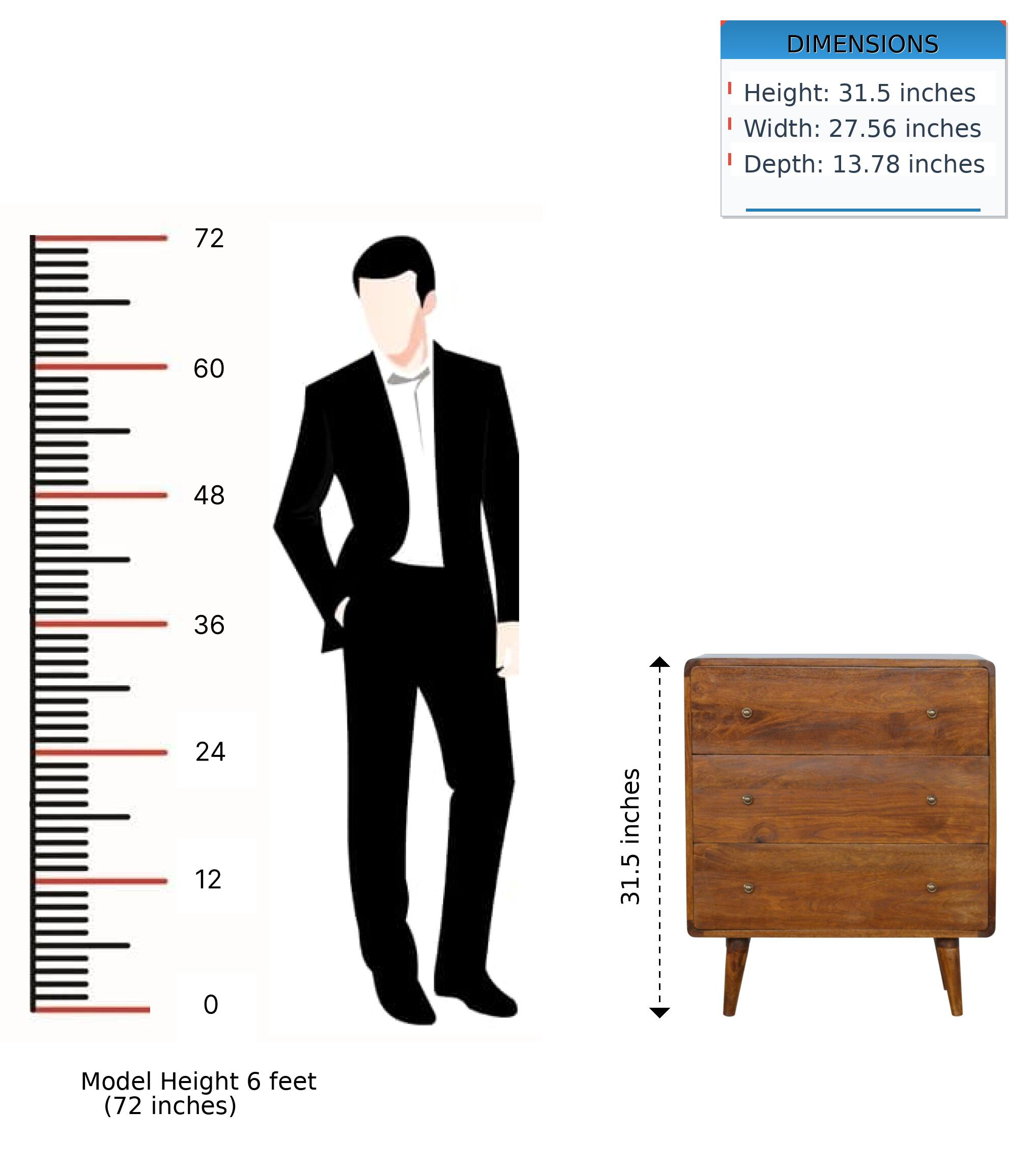 DIMENSIONS  
Height: 31.5 inches  
Width: 27.56 inches  
Depth: 13.78 inches  

Model Height: 6 feet (72 inches)