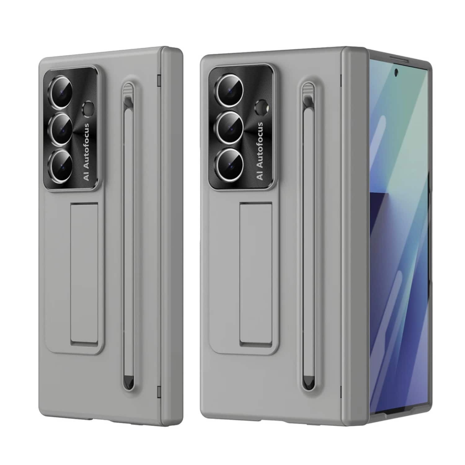 Stock Preferred - Shockproof Rugged Case with Hinge Protection, Kickstand, and Slim S Pen Holder For Samsung Galaxy Z Fold7 - Grey - Gray