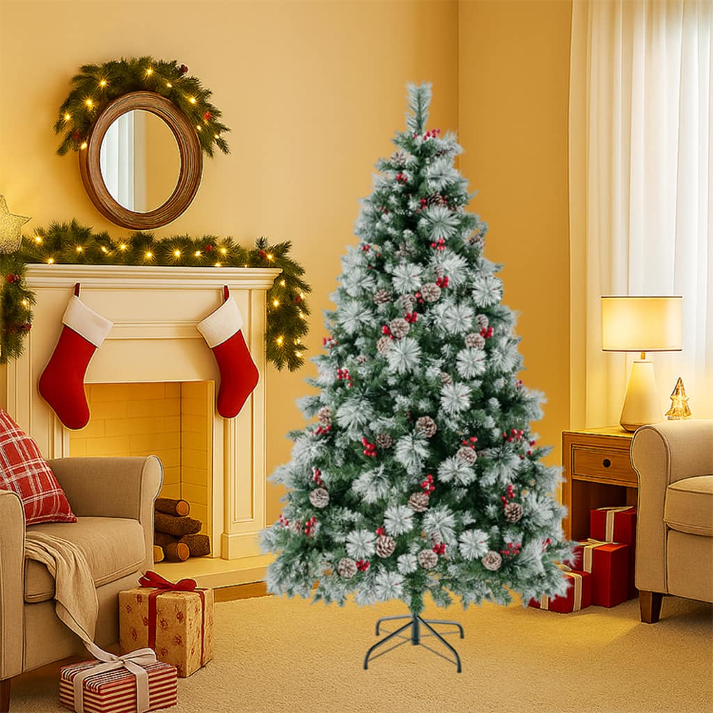 BreeBe - 6FT Artificial Christmas Tree – Pre-Lit with 350 Bright LED Lights - Green