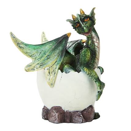 Front. Pacific Trading - Green Dragon Hatchling in Egg Cute Baby Figurine Statue 3.75 inch - Green.