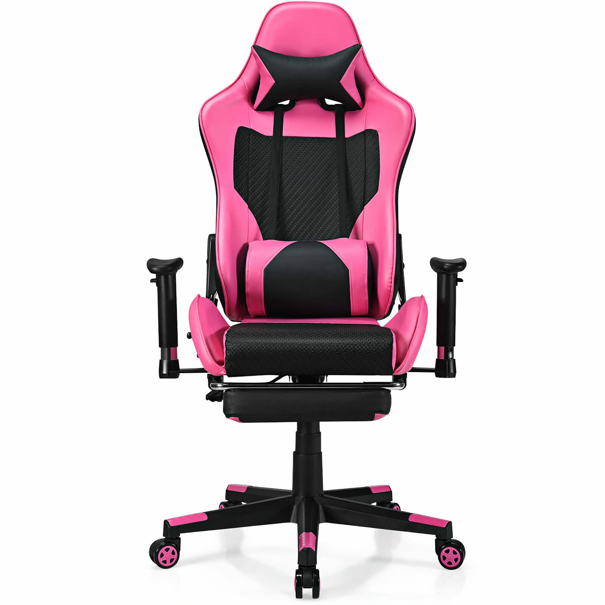Alt View 18. Costway - Racing Massage Gaming Chair with Footrest - Pink + Black.