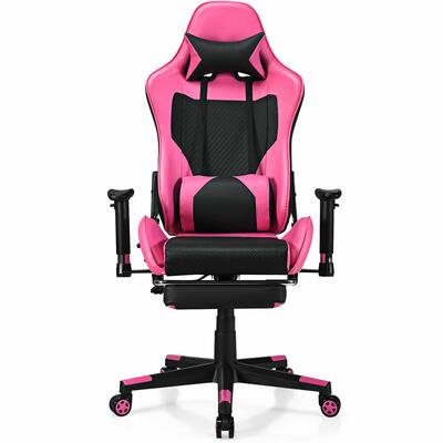 Costway Racing Massage Gaming Chair with Footrest Pink +