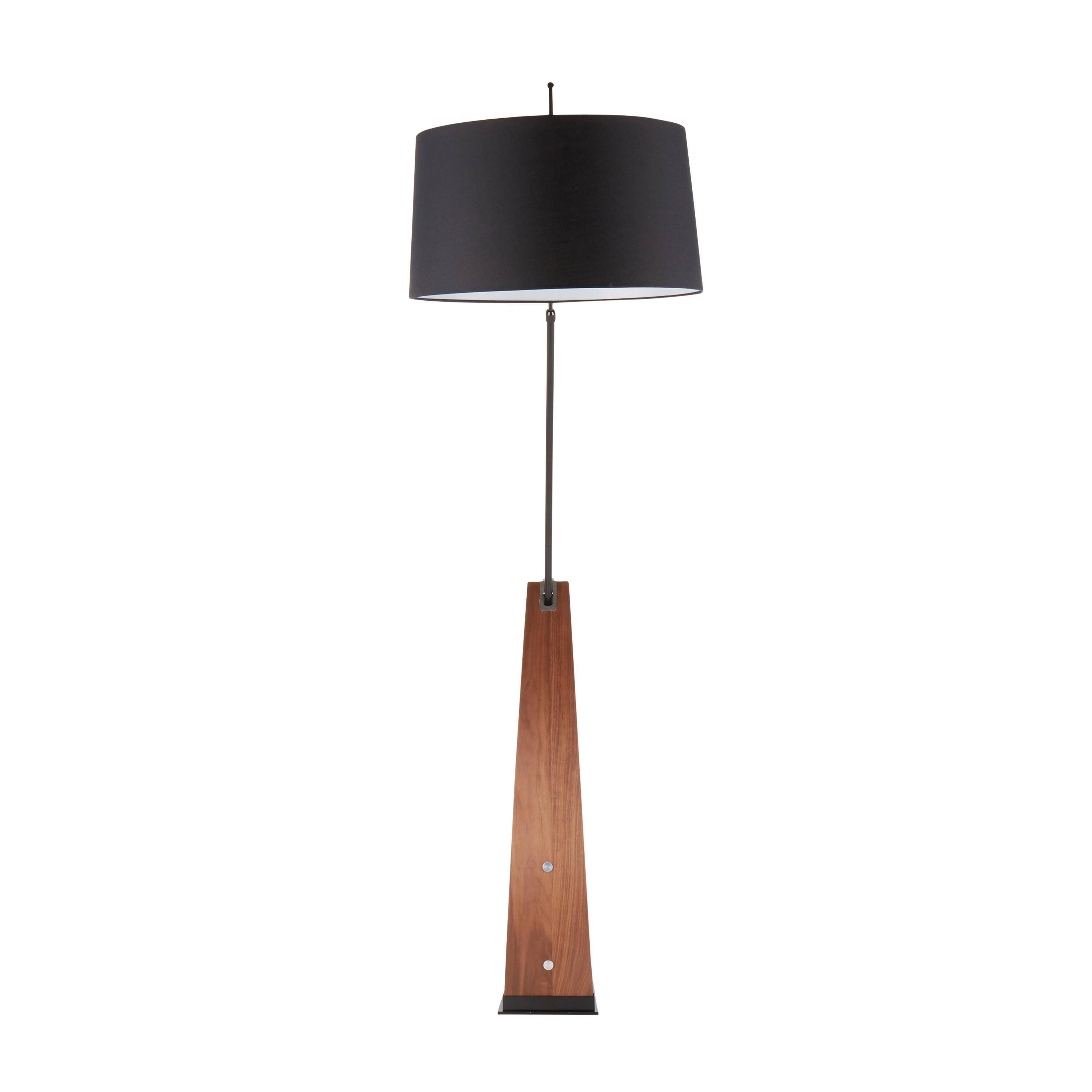 Alt View 2. Loheer - Loheer Mid-Century Modern Floor Lamp Walnut Wood Arched Standing Light with Black Linen Shade 74 Inch Tall - Walnut.