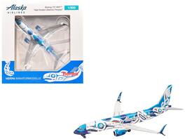 Herpa - Boeing 737-800 Commercial Aircraft "Alaska Airlines - Salmon People Livery" (N559AS) Blue and White 1/500 - White, Blue
