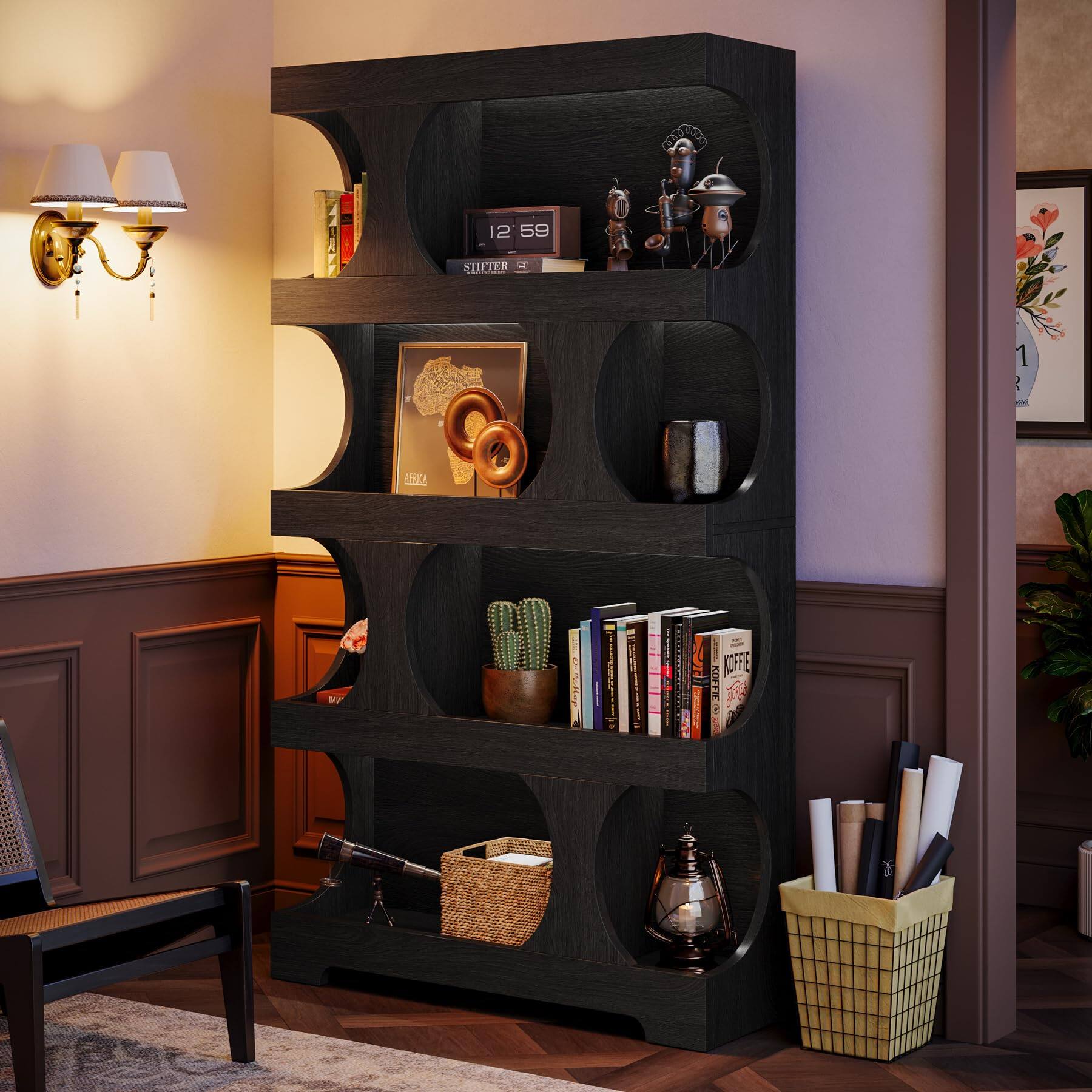 Tribesigns 71.3 Inch Tall 4 Tier S Shaped Bookcase with Storage Shelves ...