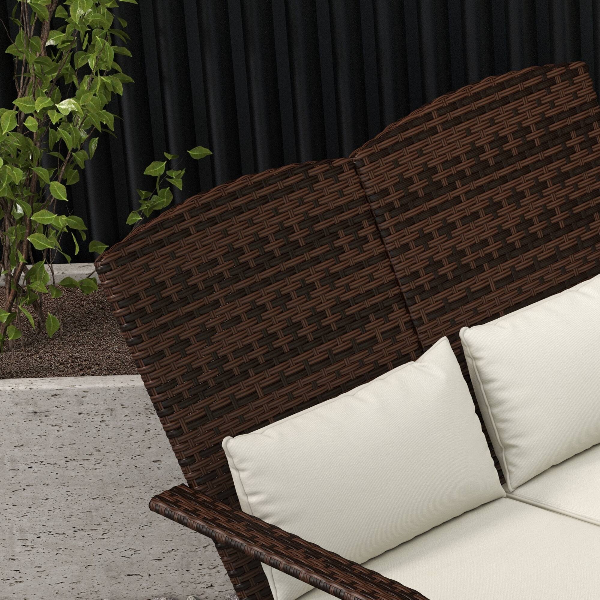 Alt View 8. Outsunny - Wicker Adirondack Chair for 2 with Cushions & Footrests, PE Rattan Double Chaise Lounge Chair - Cream White.