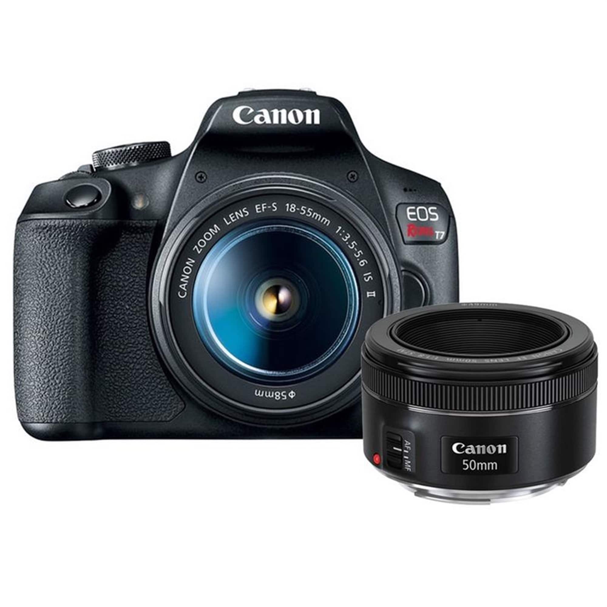 EOS Rebel T7 DSLR Camera + 18-55mm IS II + Canon EF 50mm f/1.8 STM Lens - Black