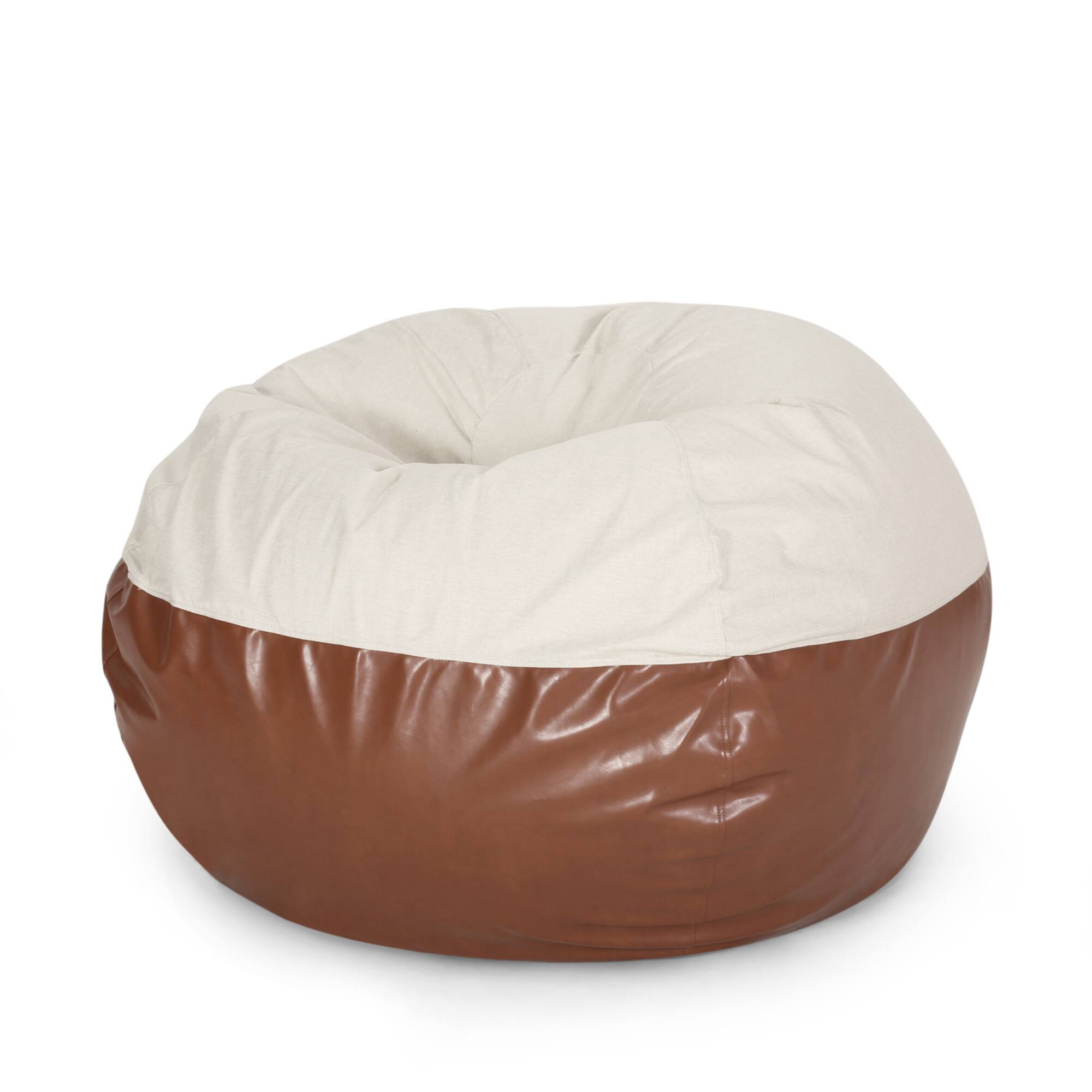 Alt View 1. GOODSILO - Large Round Bean Bag Chair with Dual-Tone Fabric and Faux Leather Upholstery for Ultimate Comfort and Style - Brown+Beige.