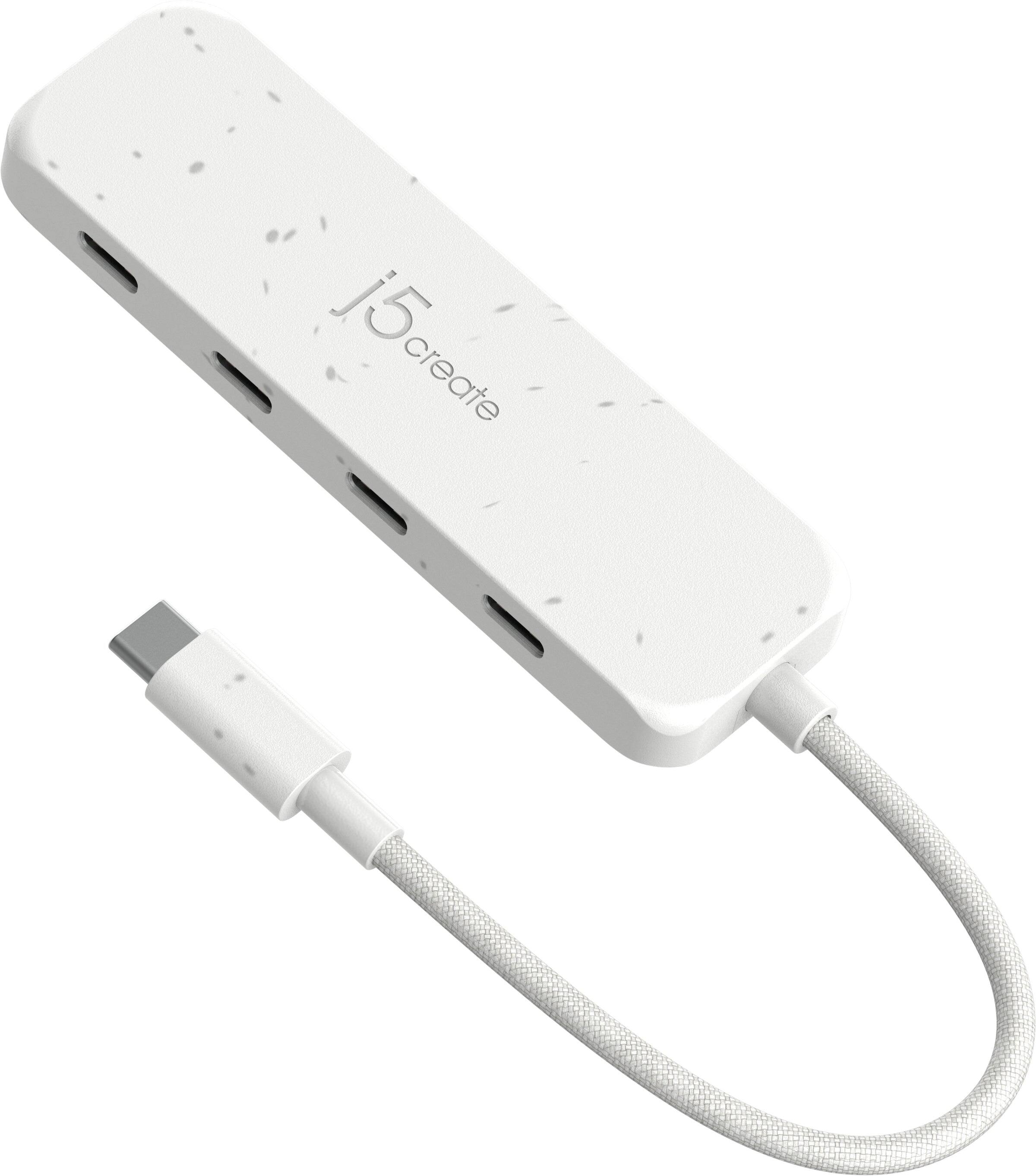 Angle. j5create - Eco-Friendly USB-C to 4-Port Type-C Gen 2 Hub - Pure White.