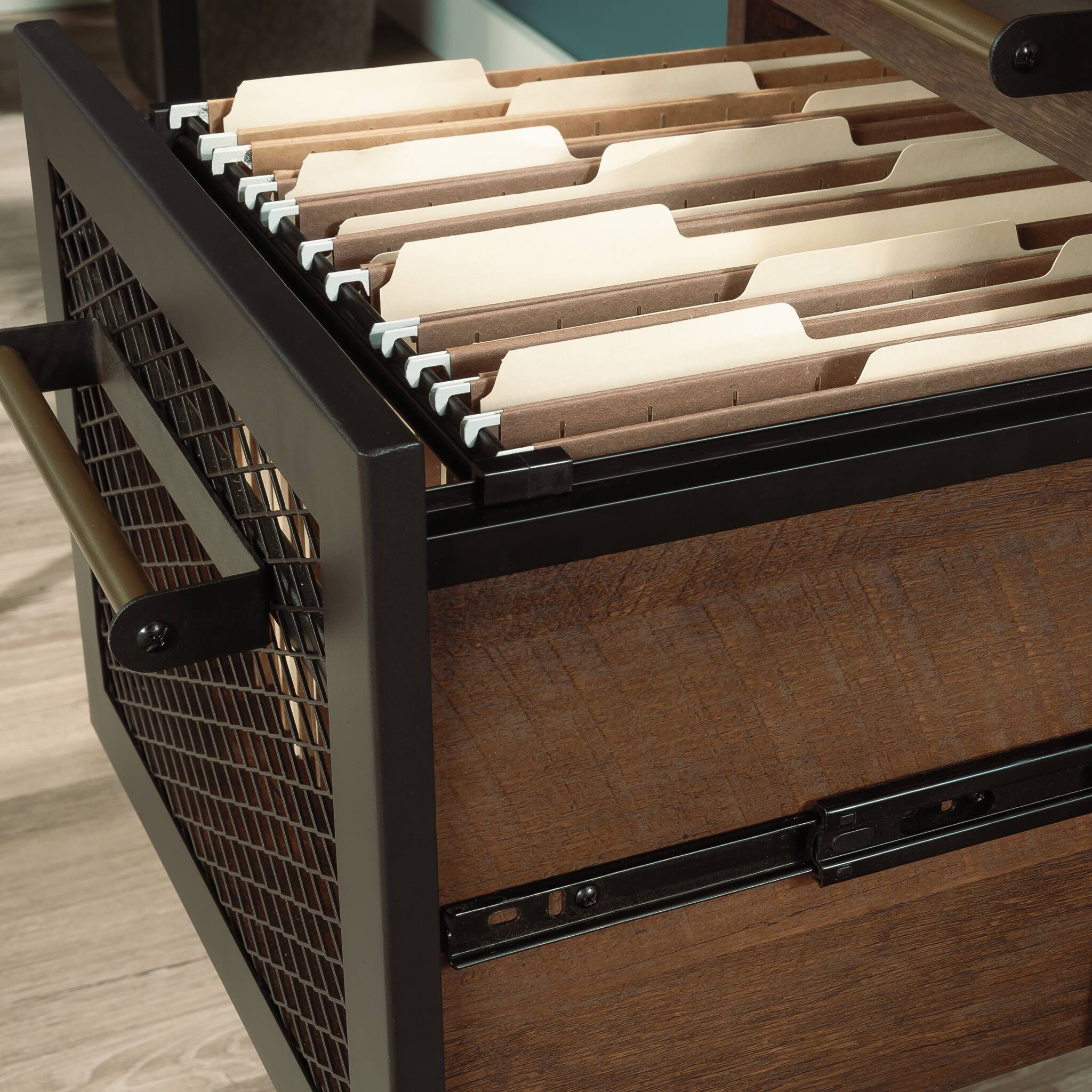 Alt View 5. Spaco - Compact Computer Desk with Hutch, Keyboard Tray, Drawers, Shelves, Oak - Brown.