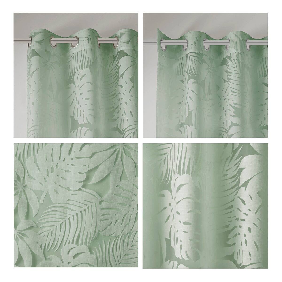 Left. BreeBe - Palm Leaf Burnout Window Sheer Sage Green 50x84' - Sage Green.