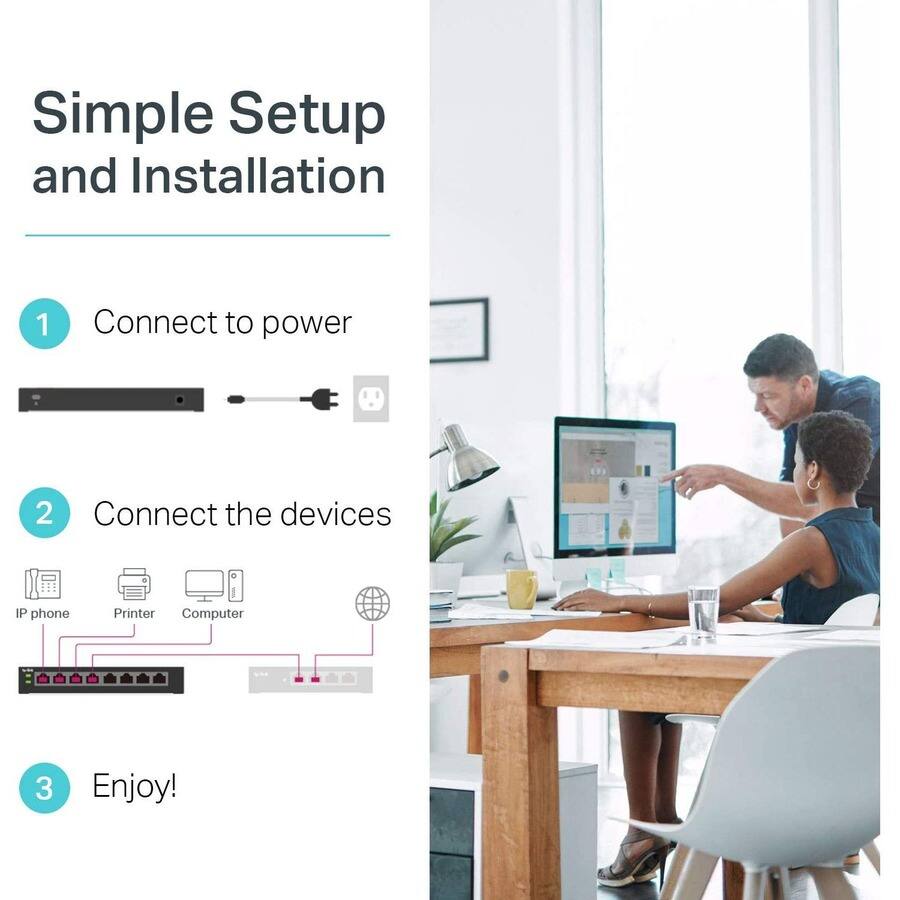 Simple Setup and Installation

1. Connect to power
2. Connect the devices
   - IP phone
   - Printer
   - Computer
3. Enjoy!