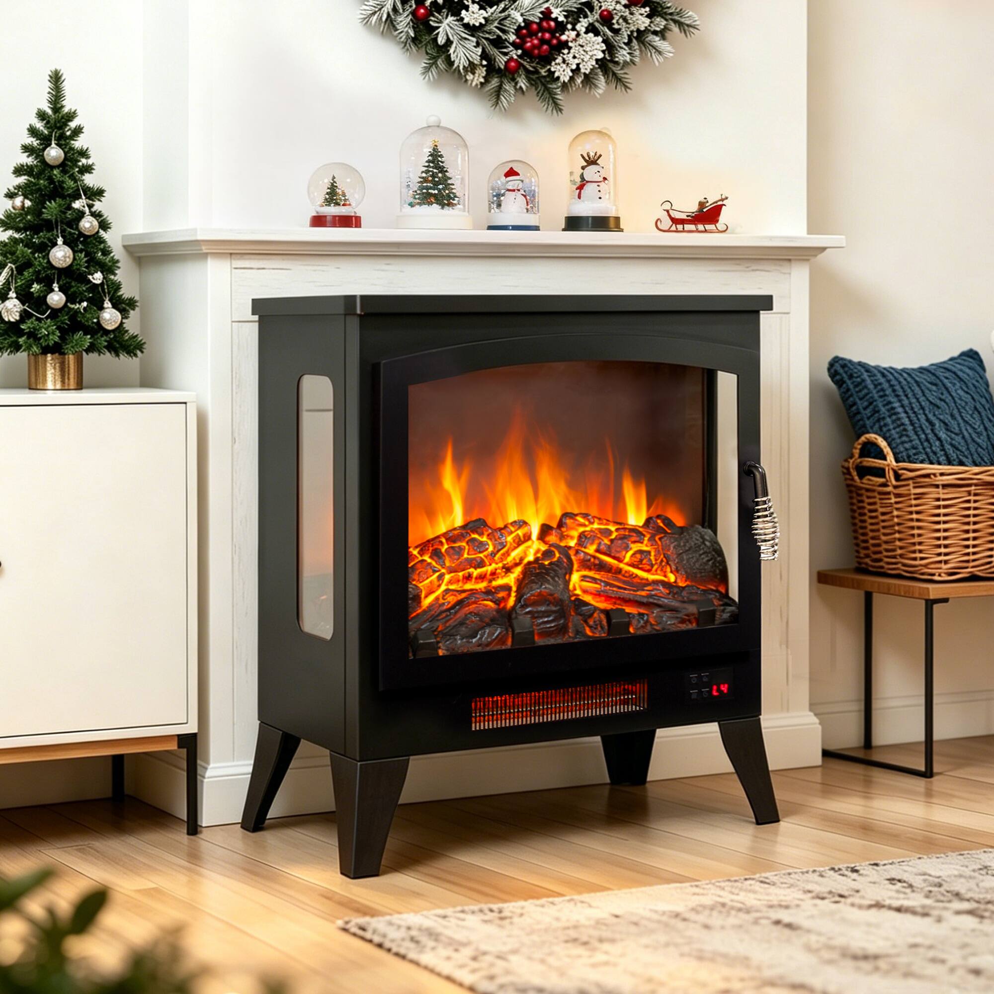 Alt View 4. Boyel Living - 21-in Antique Black Three-Sided Electric Fireplace Stove 1400W 5000 BTU with Remote Control and 23.3-in Height - Antique Black.