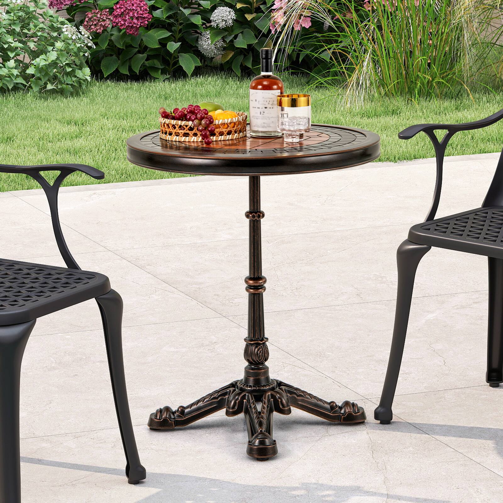 Alt View 3. Costway - Costway 32" Patio Dining Table with 1.6" Umbrella Hole & Lid DPC Tabletop for Backyard - Bronze.