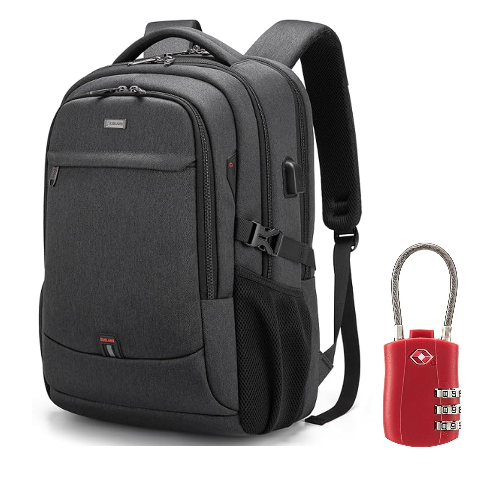 Front. Live At Space - 17 Inch Laptop Backpack For Travel Water Resistant College Men/women Bag With Usb Charging Port Black - Black With Red Tsa Lock-17Inch.