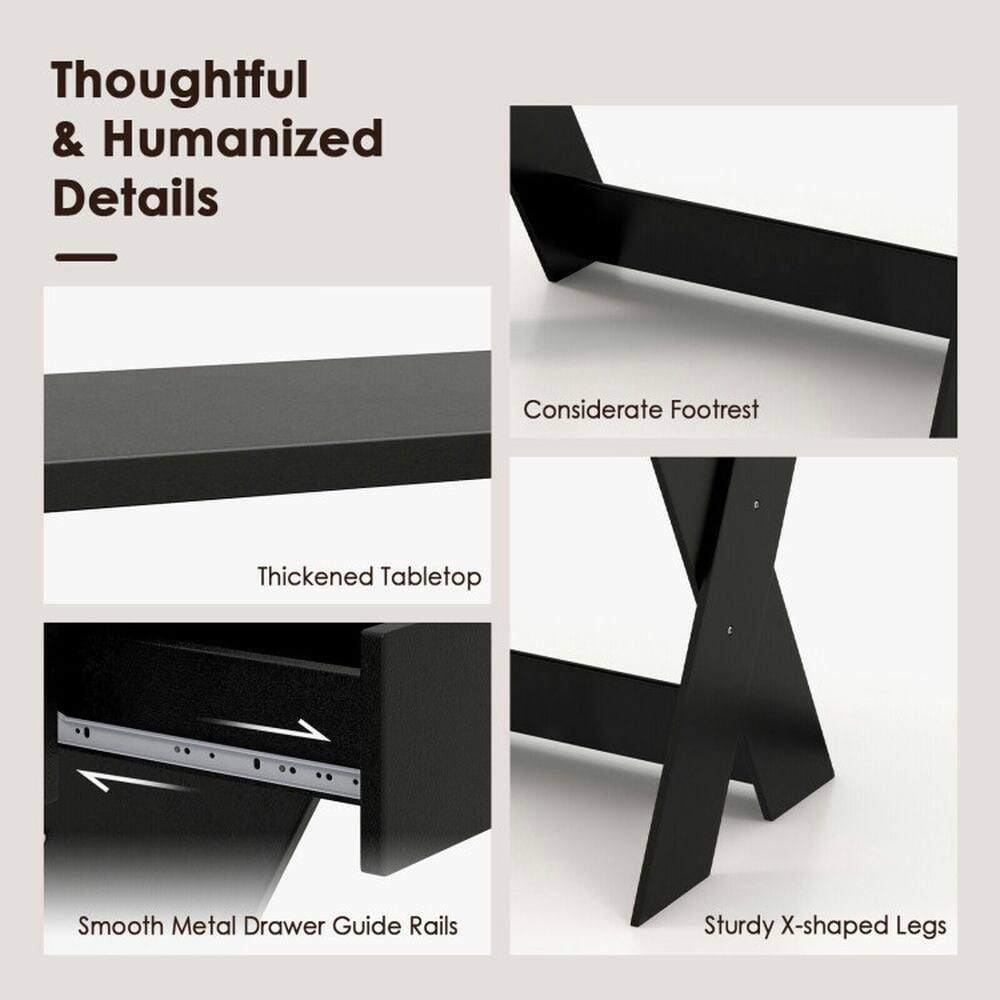 Thoughtful & Humanized Details

- Considerate Footrest
- Thickened Tabletop
- Smooth Metal Drawer Guide Rails
- Sturdy X-shaped Legs