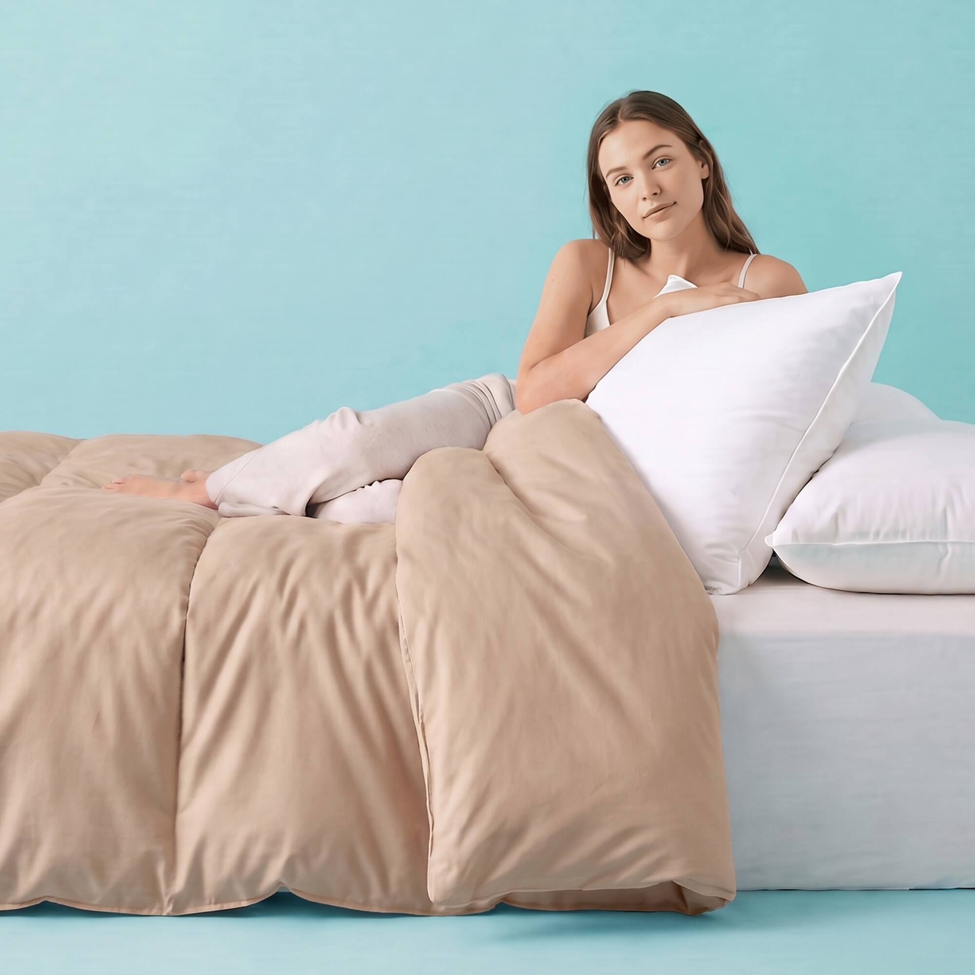 Alt View 3. Sleepgram - Sleepgram Supima 400 Thread Count Cotton Duvet Cover and Travel Bag, Queen, Sand - Sand.