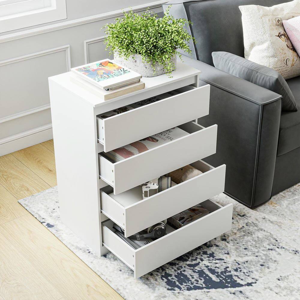 Alt View 5. Kadyn - Bedside Nightstand, Sleek White Design, Ample Storage, Waterproof Top, Smooth Rolling Drawers - White 4-Drawer.