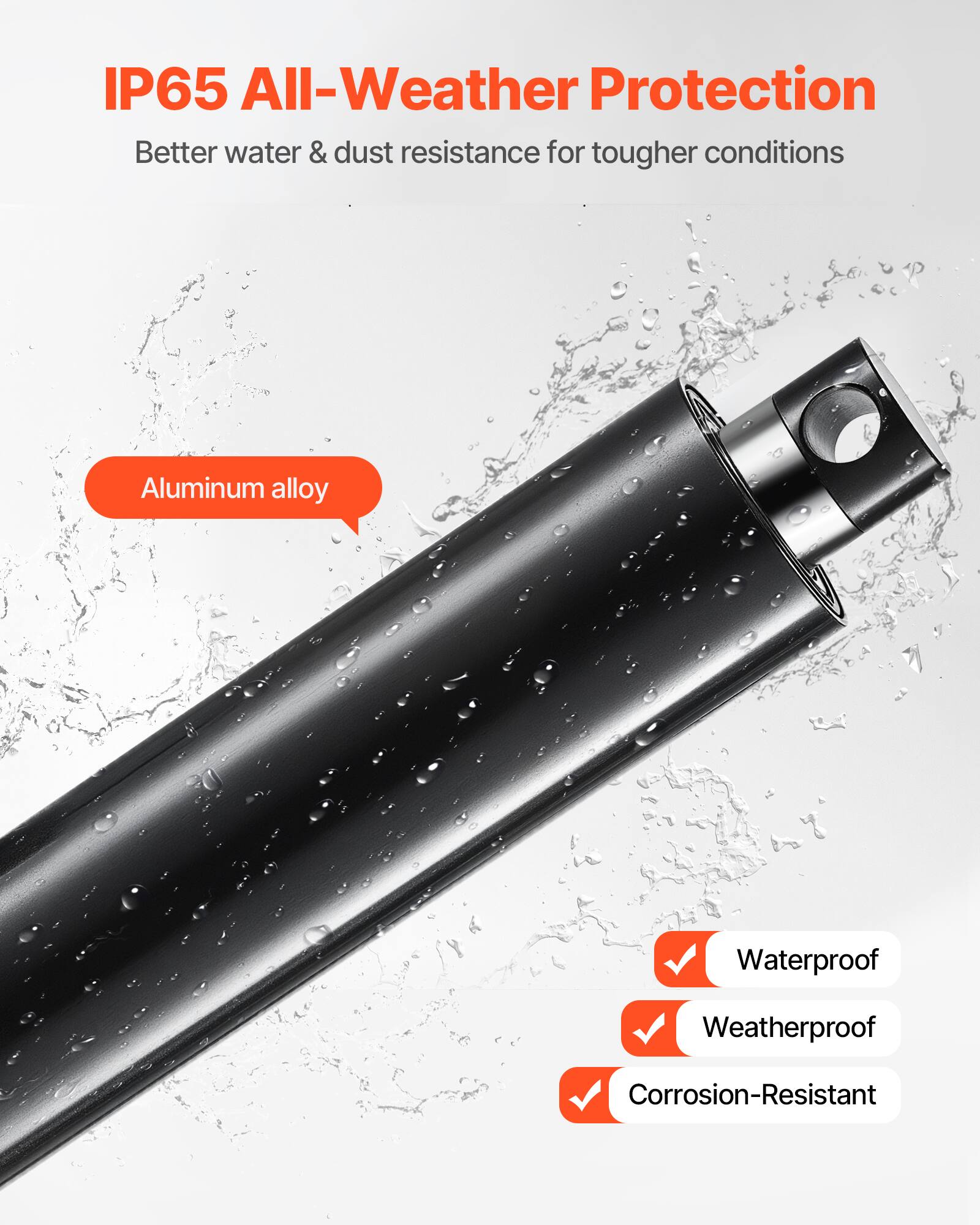 IP65 All-Weather Protection  
Better water & dust resistance for tougher conditions  
Aluminum alloy  
Waterproof  
Weatherproof  
Corrosion-Resistant