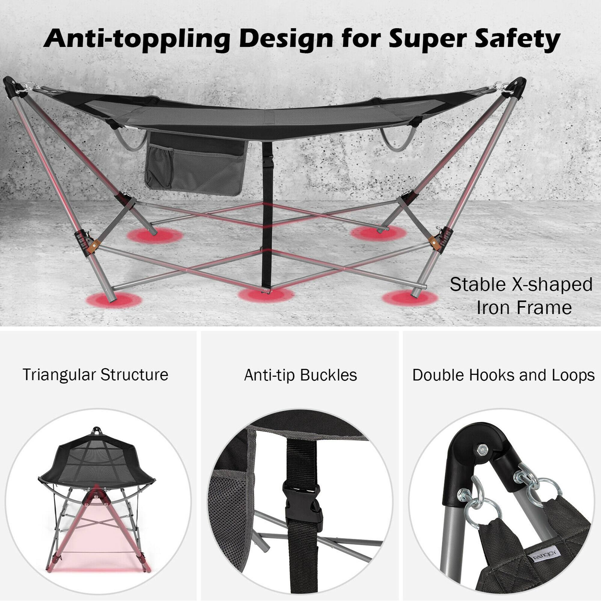 Anti-toppling Design for Super Safety

Stable X-shaped Iron Frame

Triangular Structure

Anti-tip Buckles

Double Hooks and Loops