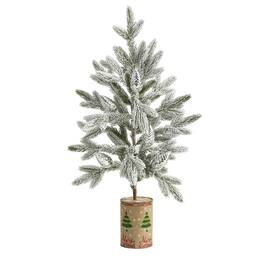 BreeBe - 28" Flocked Christmas Artificial Tree in Decorative Planter - Green