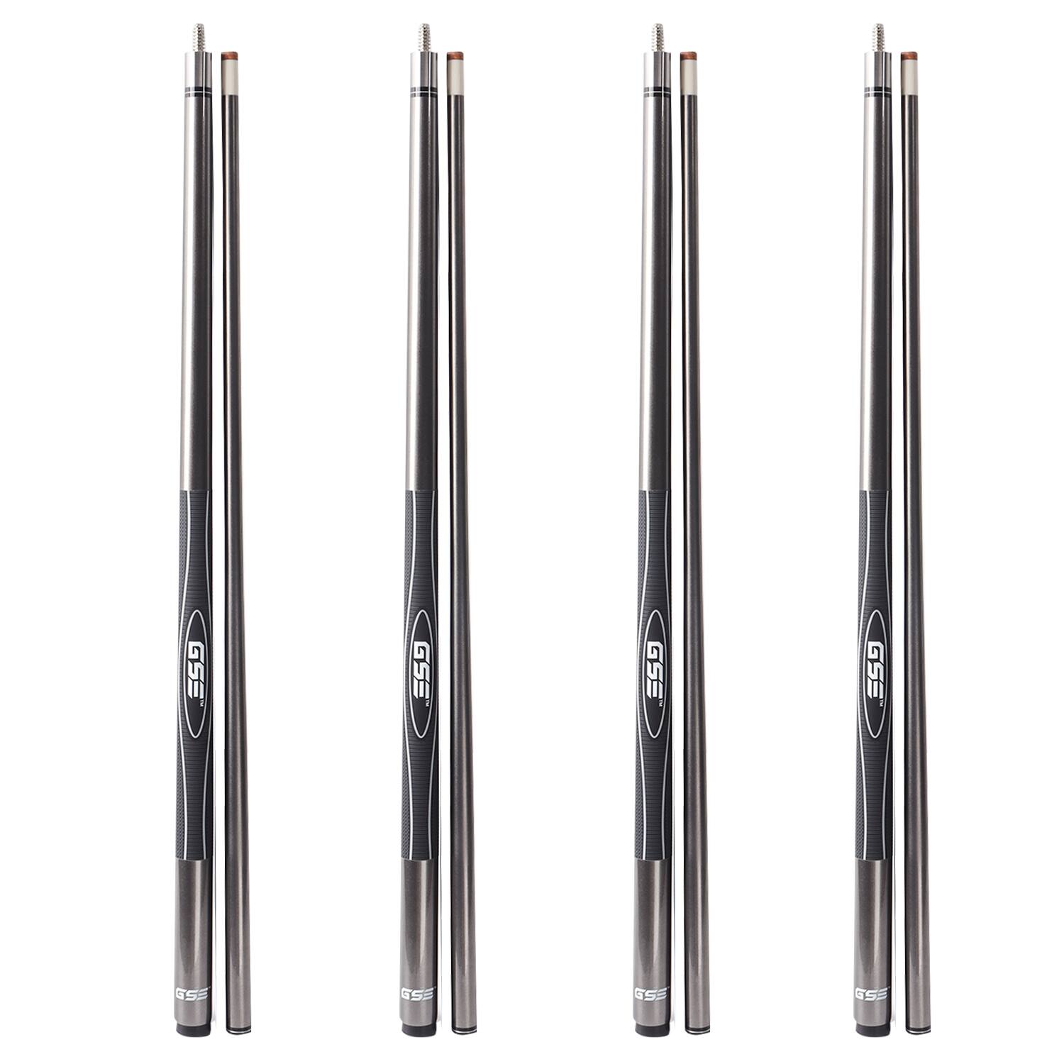 GSE Games & Sports Expert - Set of 4 Slick Grey Fiberglass Graphite Composite Billiard Pool Cue Stick - 18/19/20/21oz Each - Gray