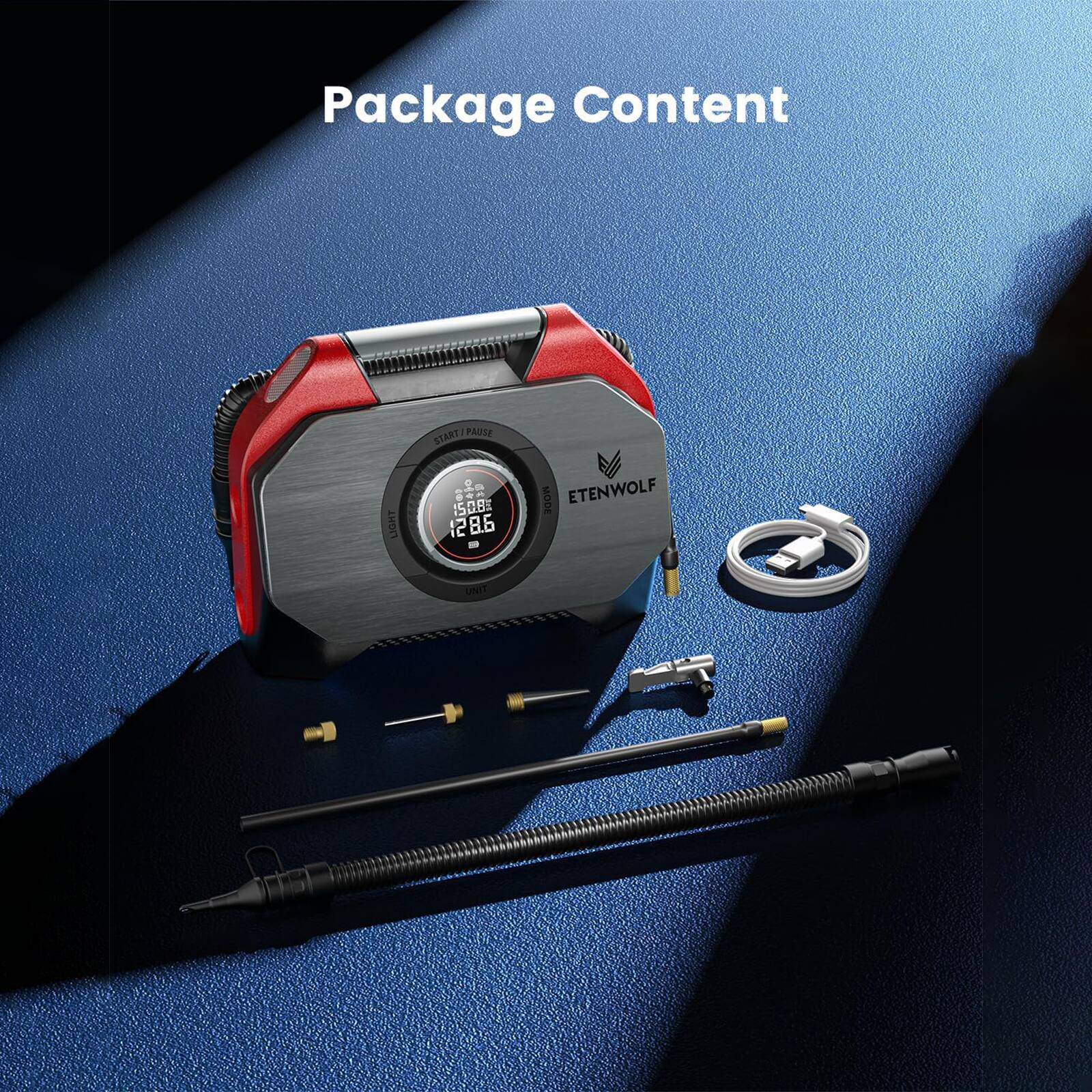 Package Content

- START PAUSE LIGHT
- E d rie 08 i 12 8.6
- MODE ETENWOLF UNIT